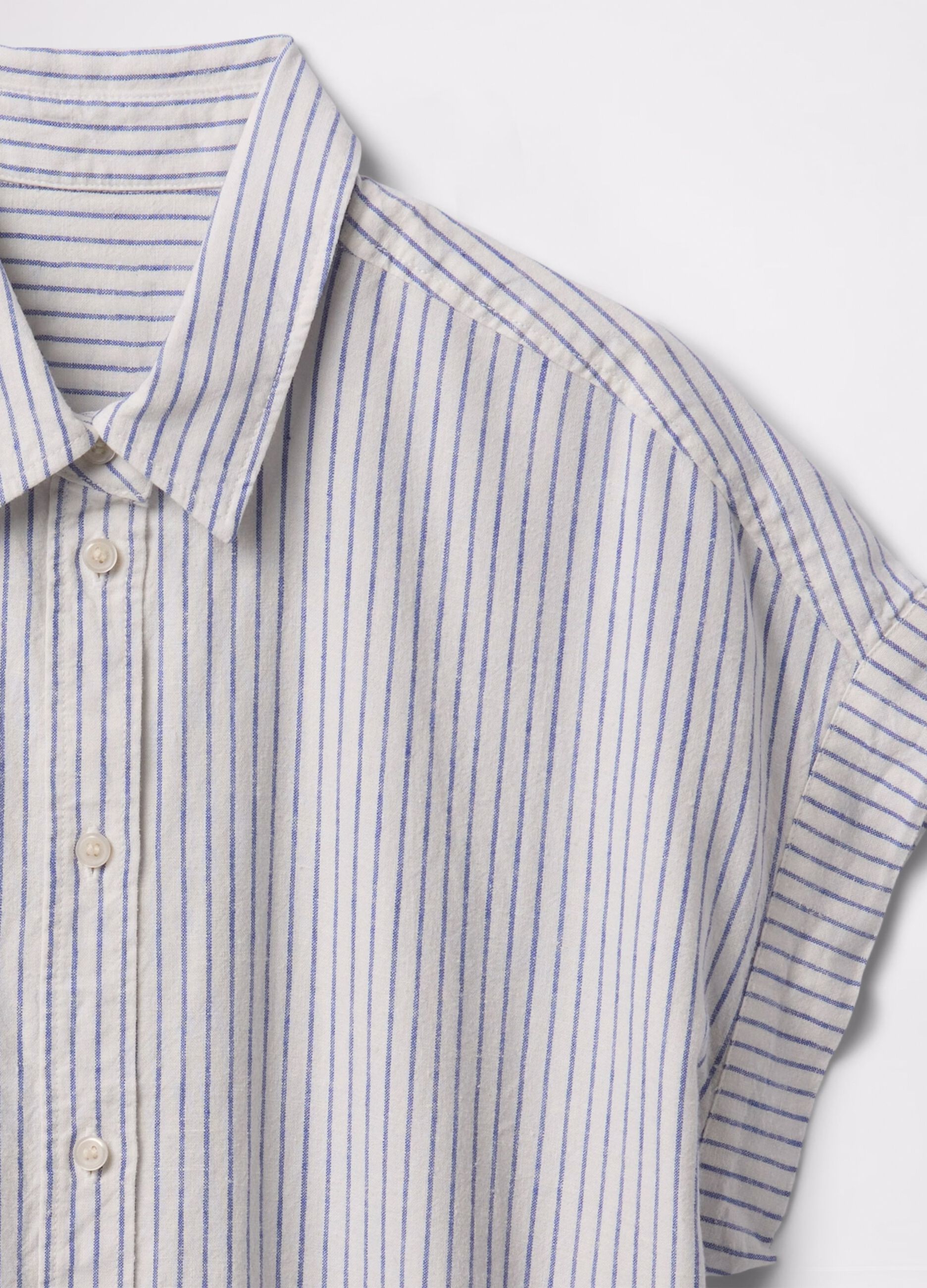 Light blue and white striped shirt in linen and viscose