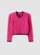 Pink pure cotton cable-knit V-neck jumper for girls_0