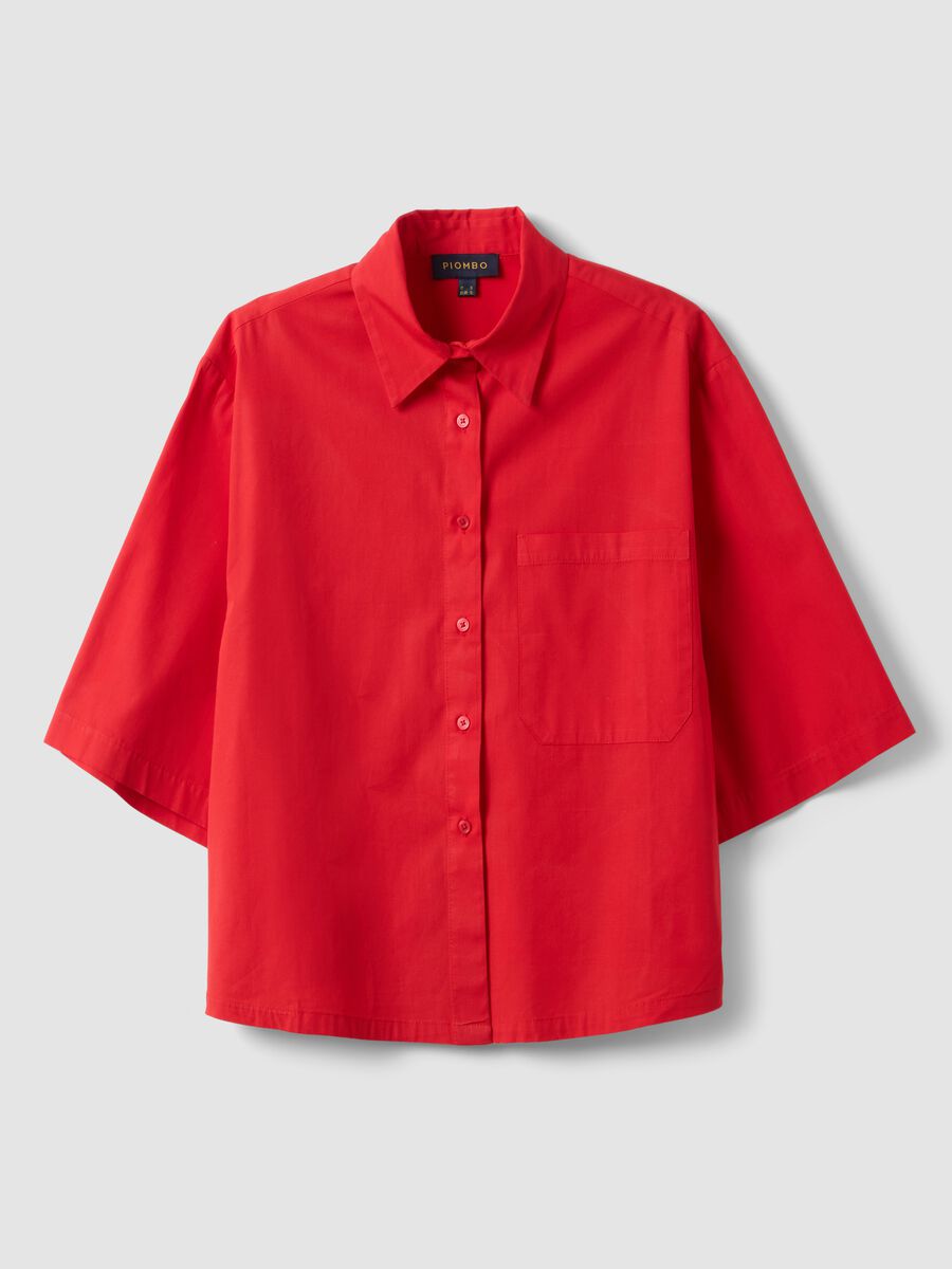 Red pure cotton shirt with chest pocket, oversized fit_5