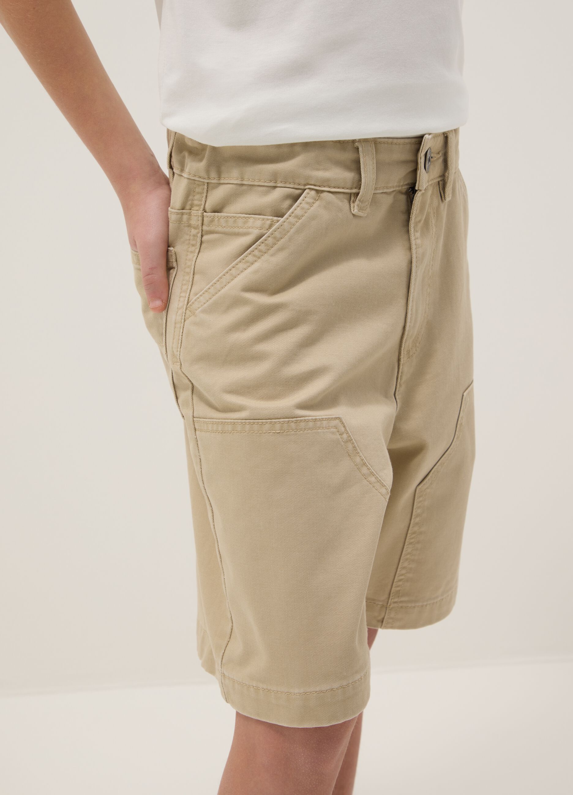 Boys' comfort fit beige pure cotton shorts