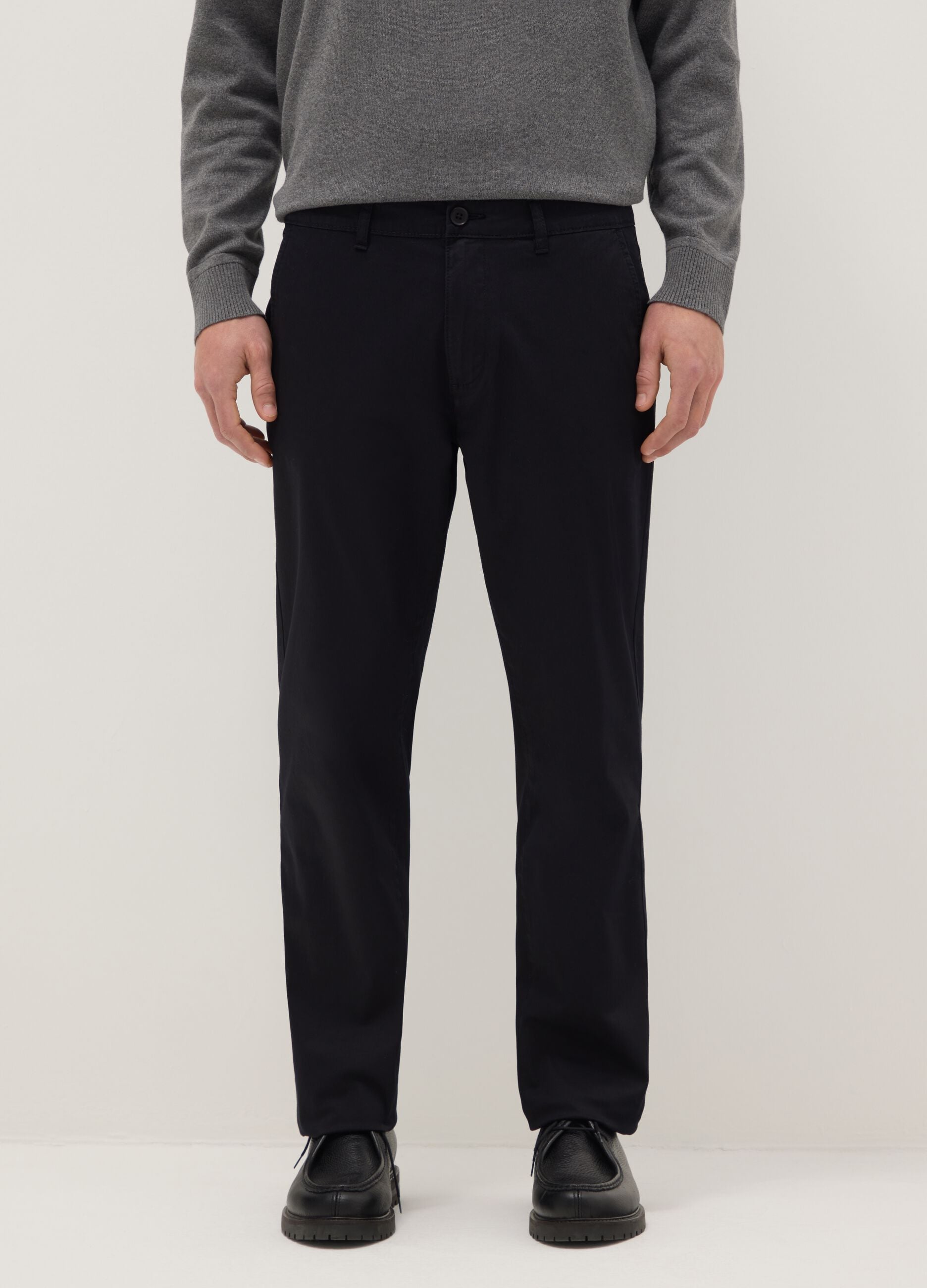 Black Stretch Cotton Slim Fit Chino Trousers