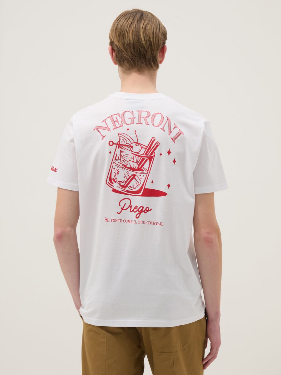 White pure cotton regular fit T-shirt with Negroni prints_2