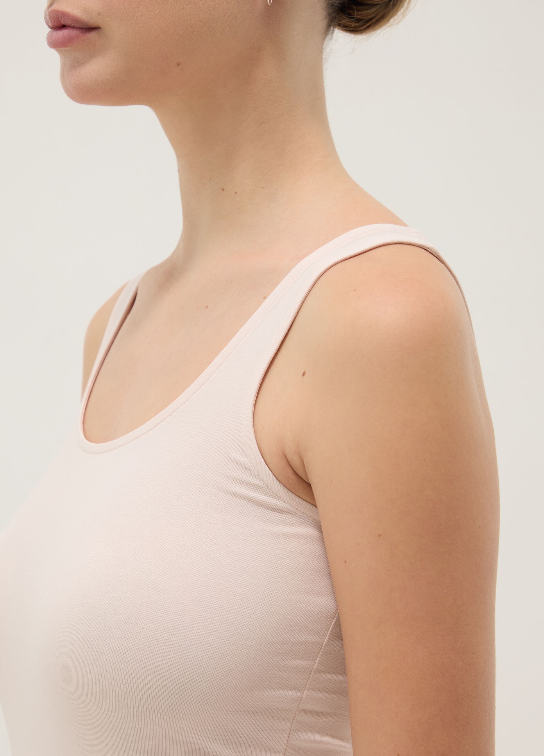 Beige regular fit stretch cotton tank top