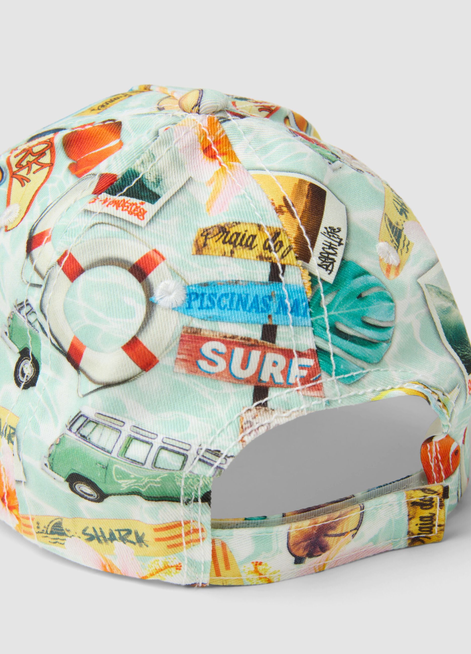 Multicoloured cotton children's baseball cap with designs