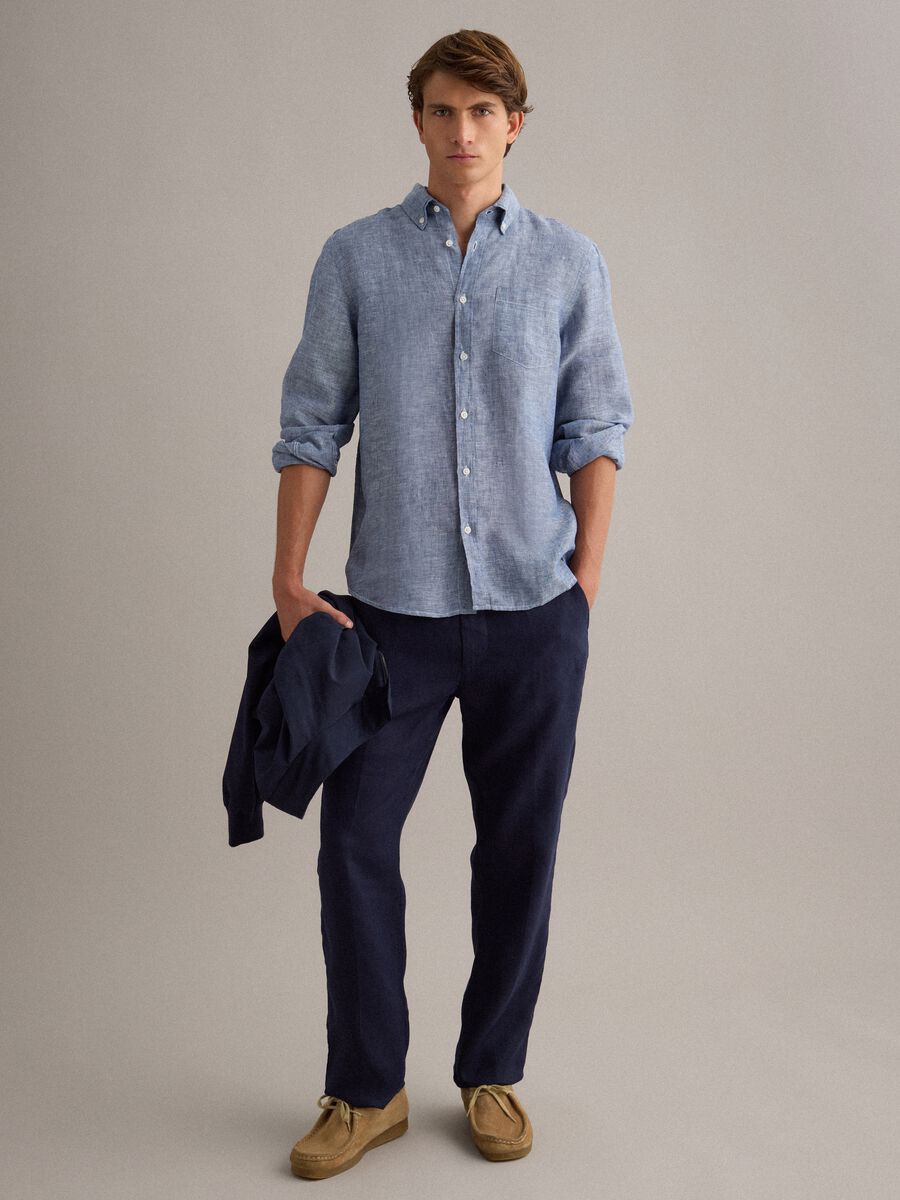 Light blue pure linen shirt with button-down collar, regular fit_1