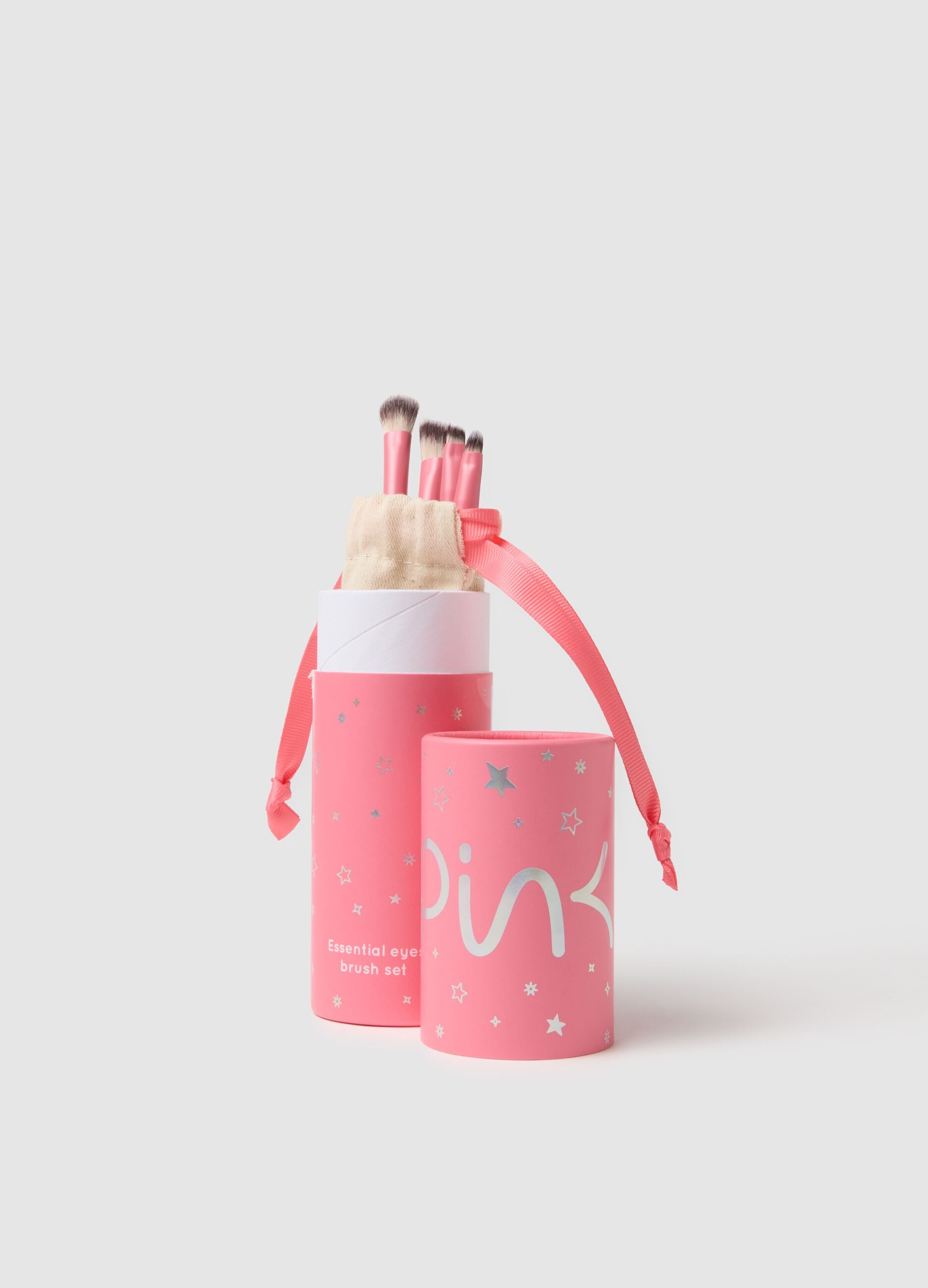 Pink essential eye brush set - kit with 4 brushes for eyes and eyebrows