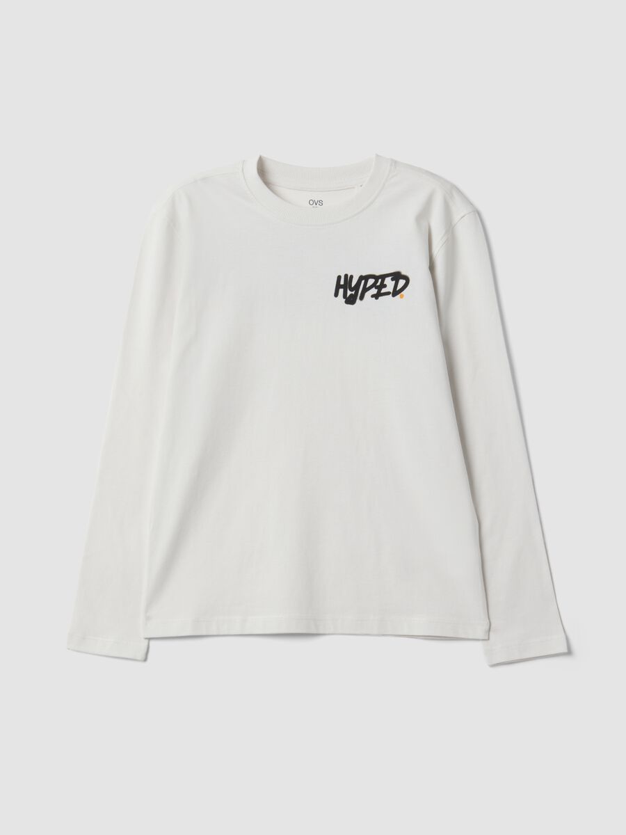 T-shirt bianca in puro cotone organico con stampa "Hyped" per ragazzo_3