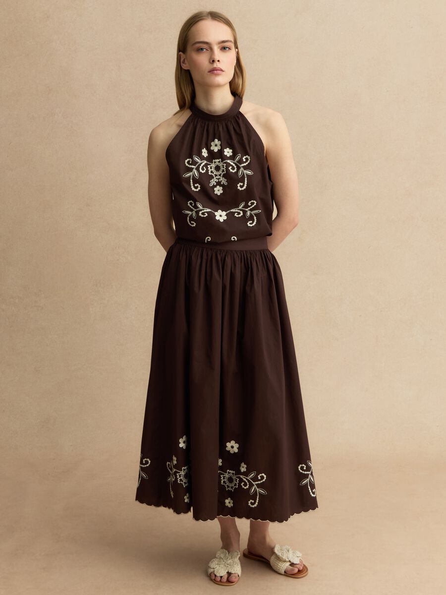 Brown pure cotton blouse regular fit with floral embroidery_2