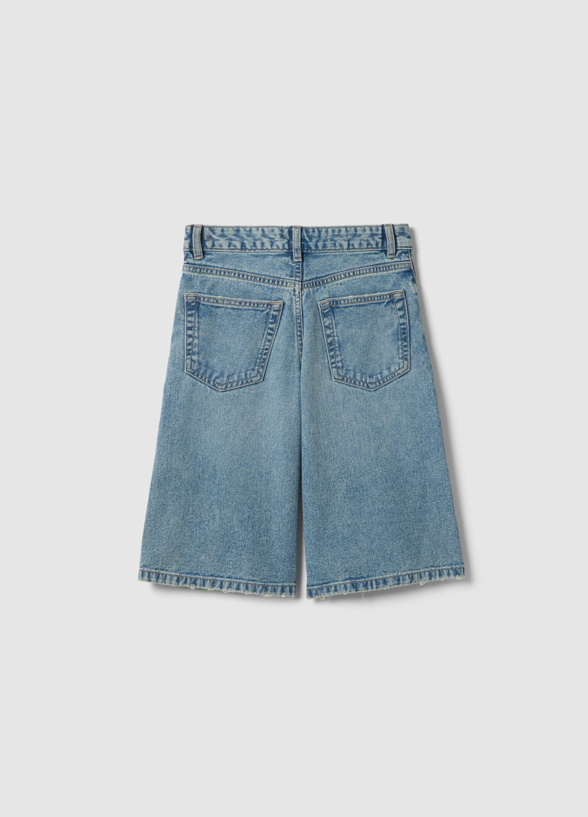 Girls' Regular Fit Blue Denim Cotton Shorts