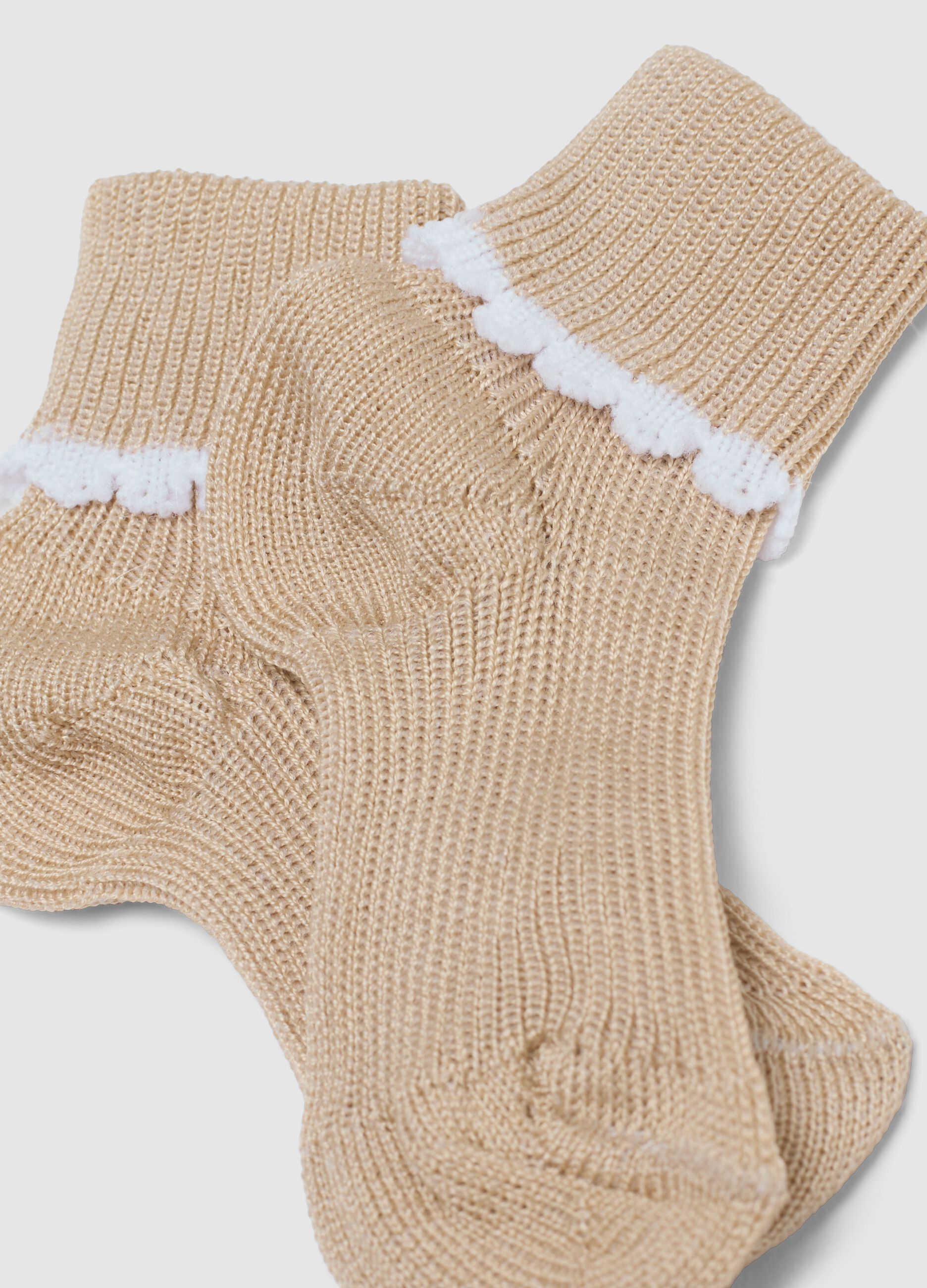 Twin-pack multicolour baby socks in cotton blend with embroidered trim