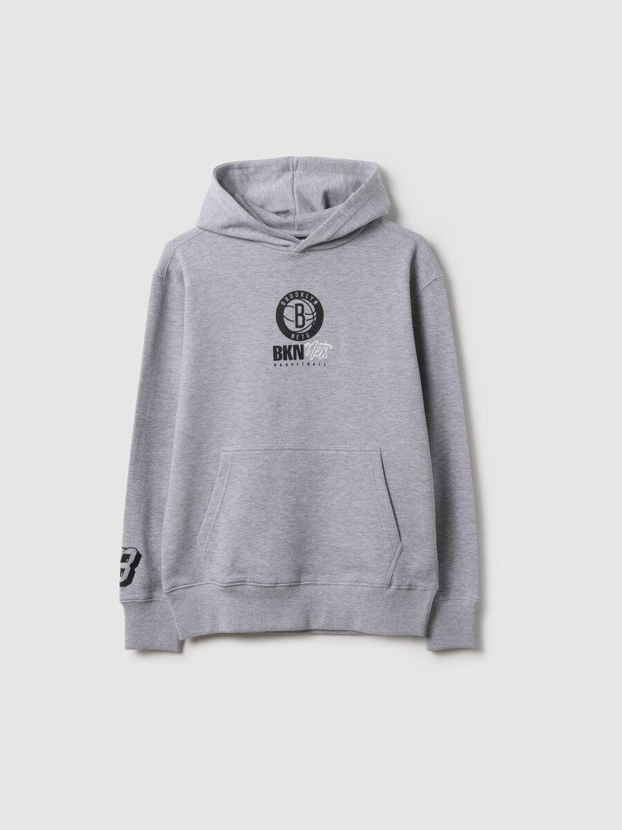 Grey pure cotton children's sweatshirt, regular fit, with Brooklyn Nets logo_3