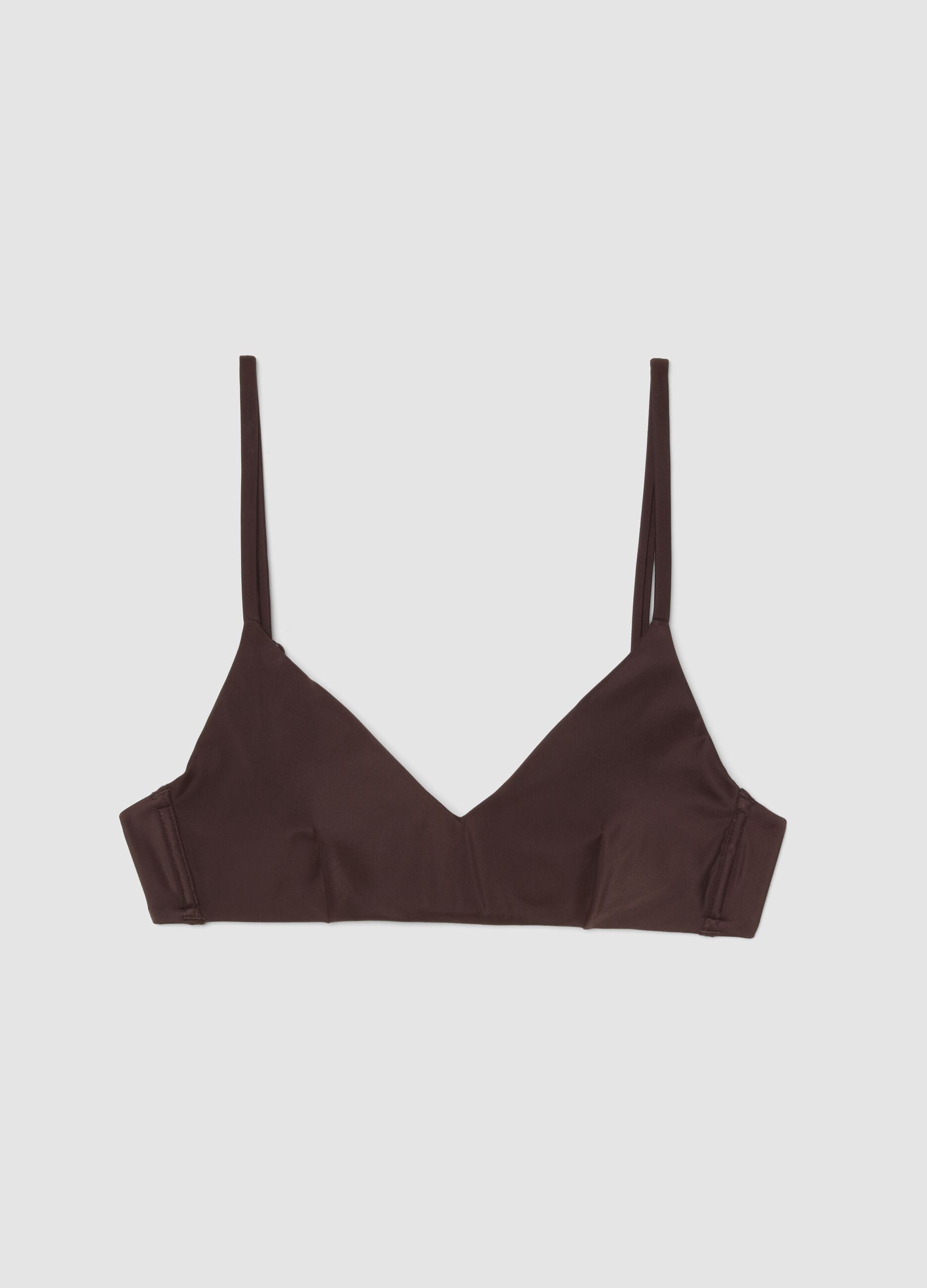 Brown triangle bikini top with removable padding