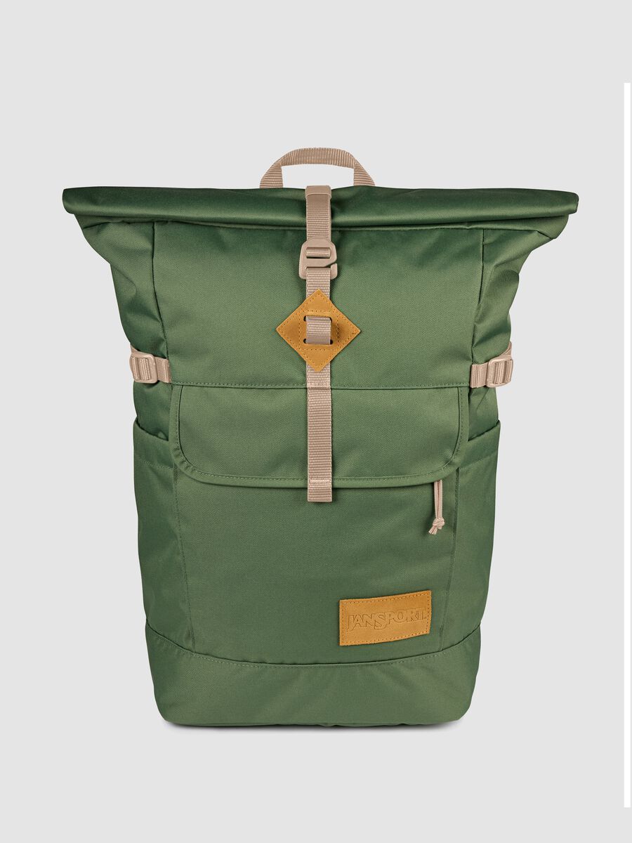 Green roll-top backpack with pockets_0