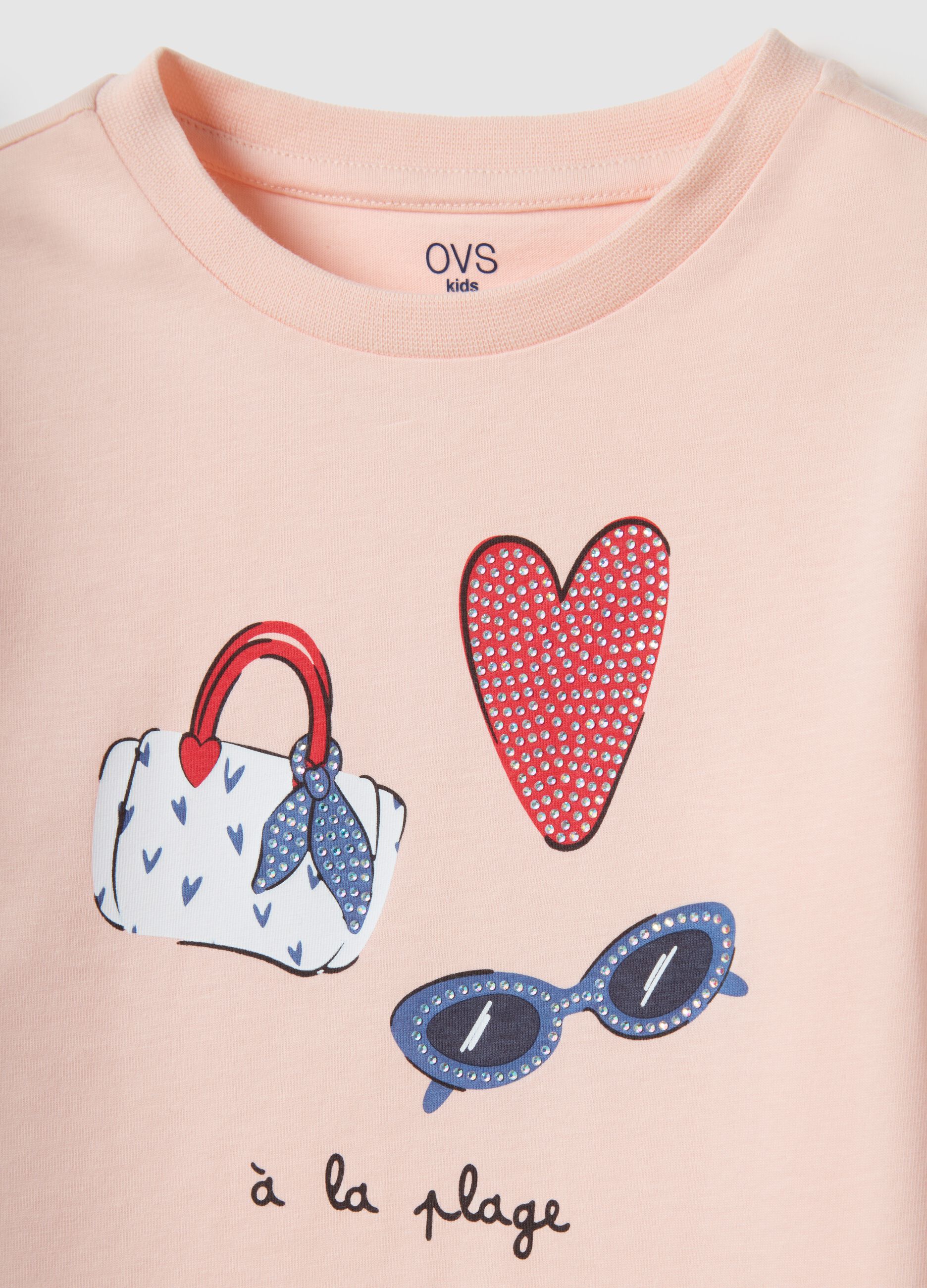 Pink pure cotton T-shirt for girls with regular fit