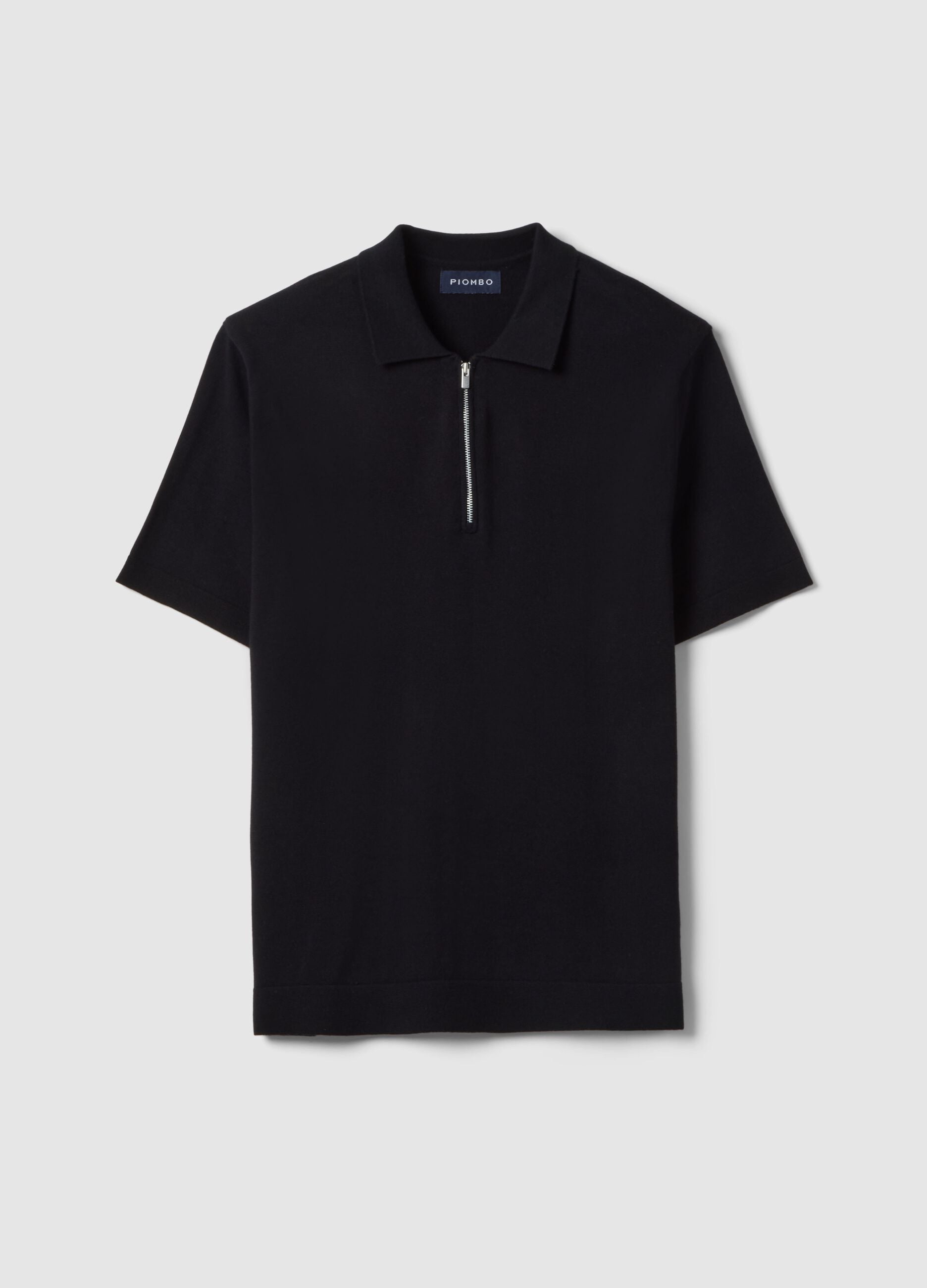 Short-sleeved pure cotton black polo regular fit with zip