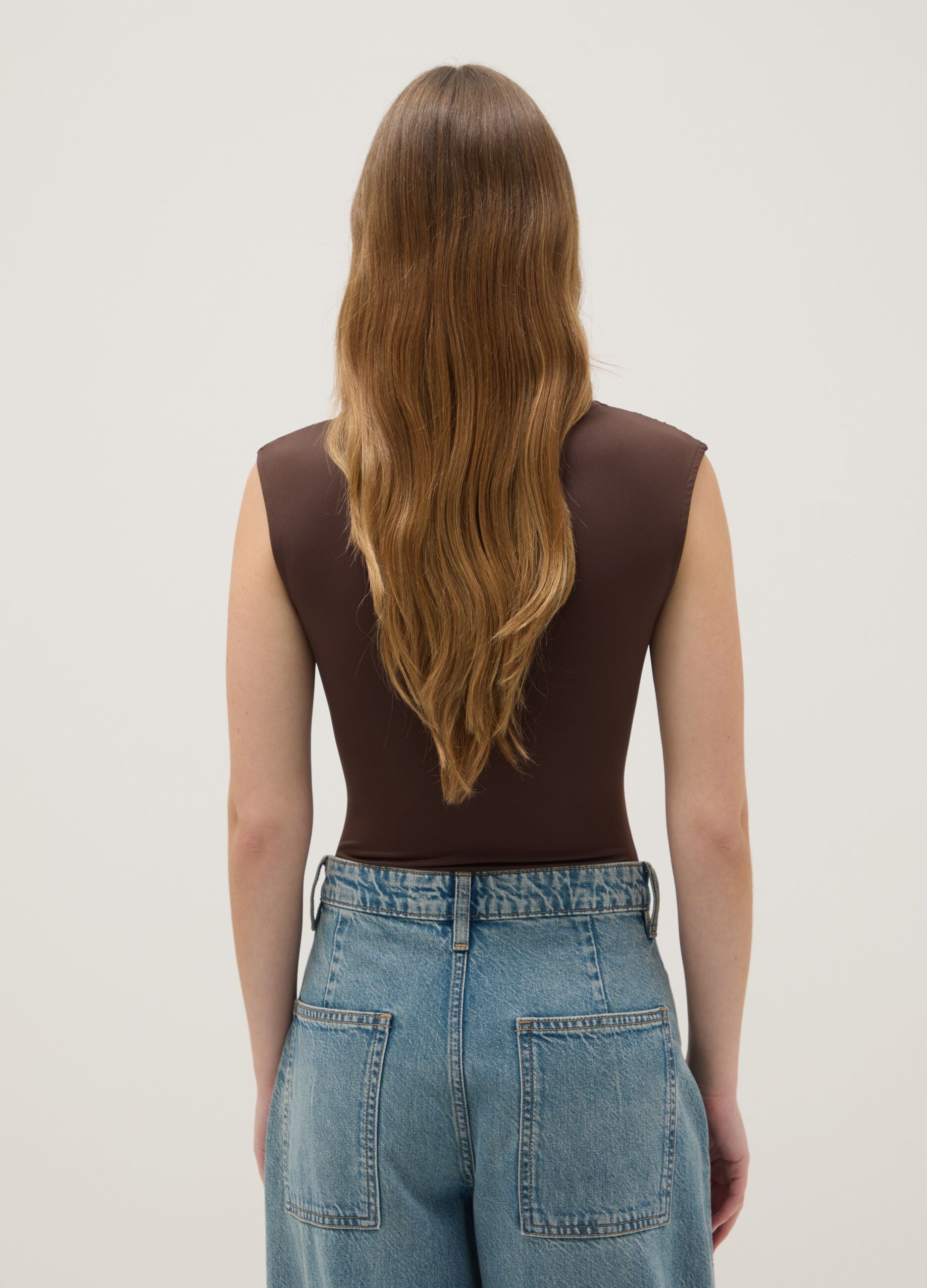 Brown stretch fabric bodysuit regular fit