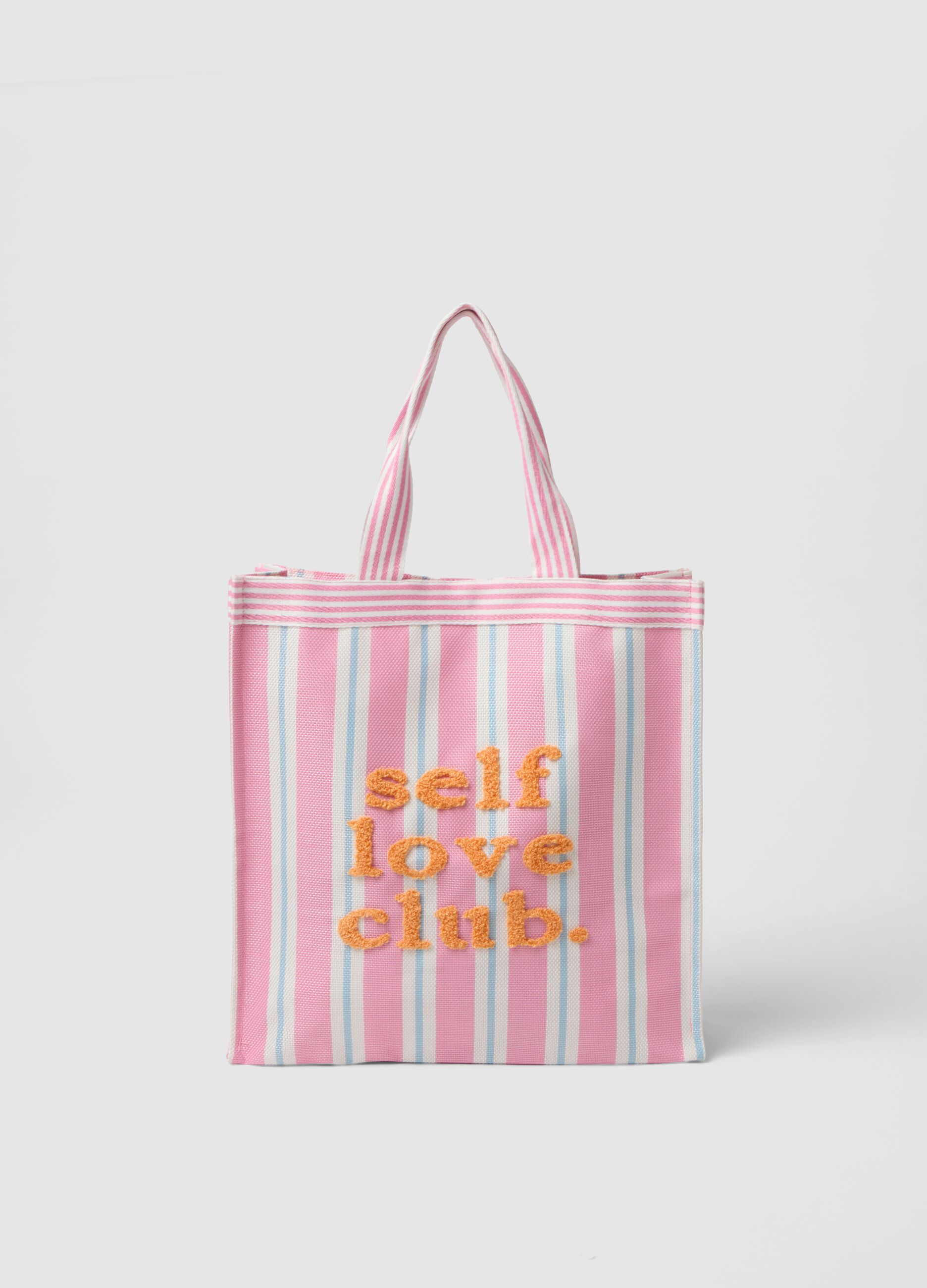 Multicolour striped shopper bag with embroidered lettering