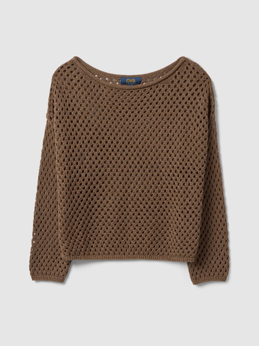 Brown cotton-blend oversized fit net texture jumper_4