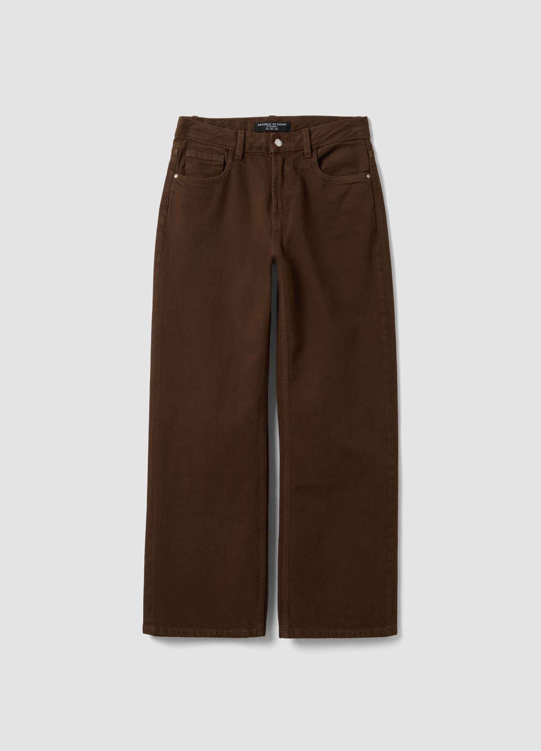 Brown straight-fit pure cotton jeans