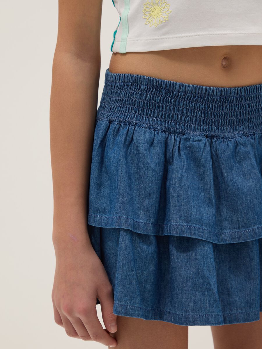 Girls&rsquo; blue denim cotton skort, regular fit_2