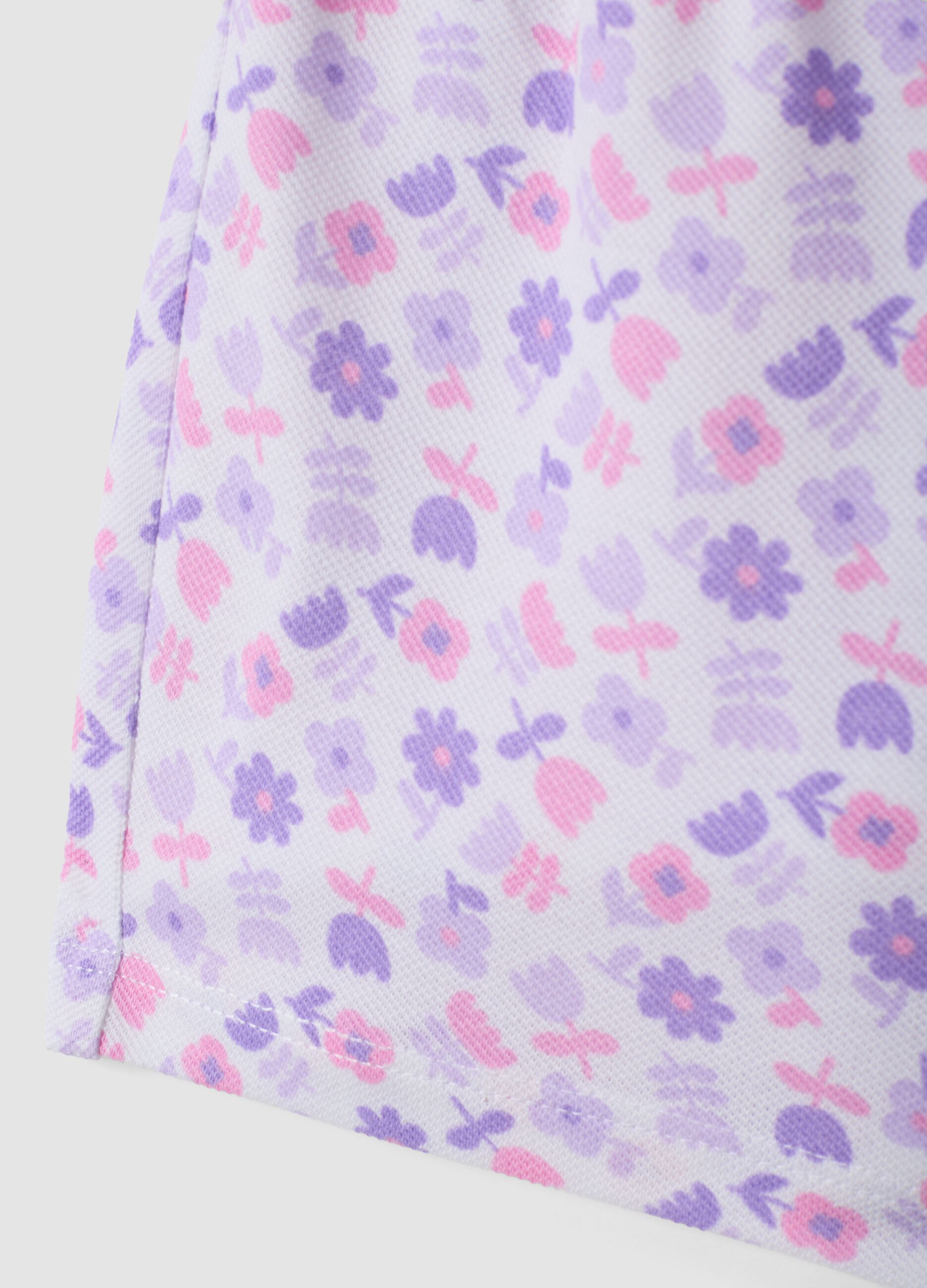 Purple pure cotton floral-print shorts for baby girls, regular fit