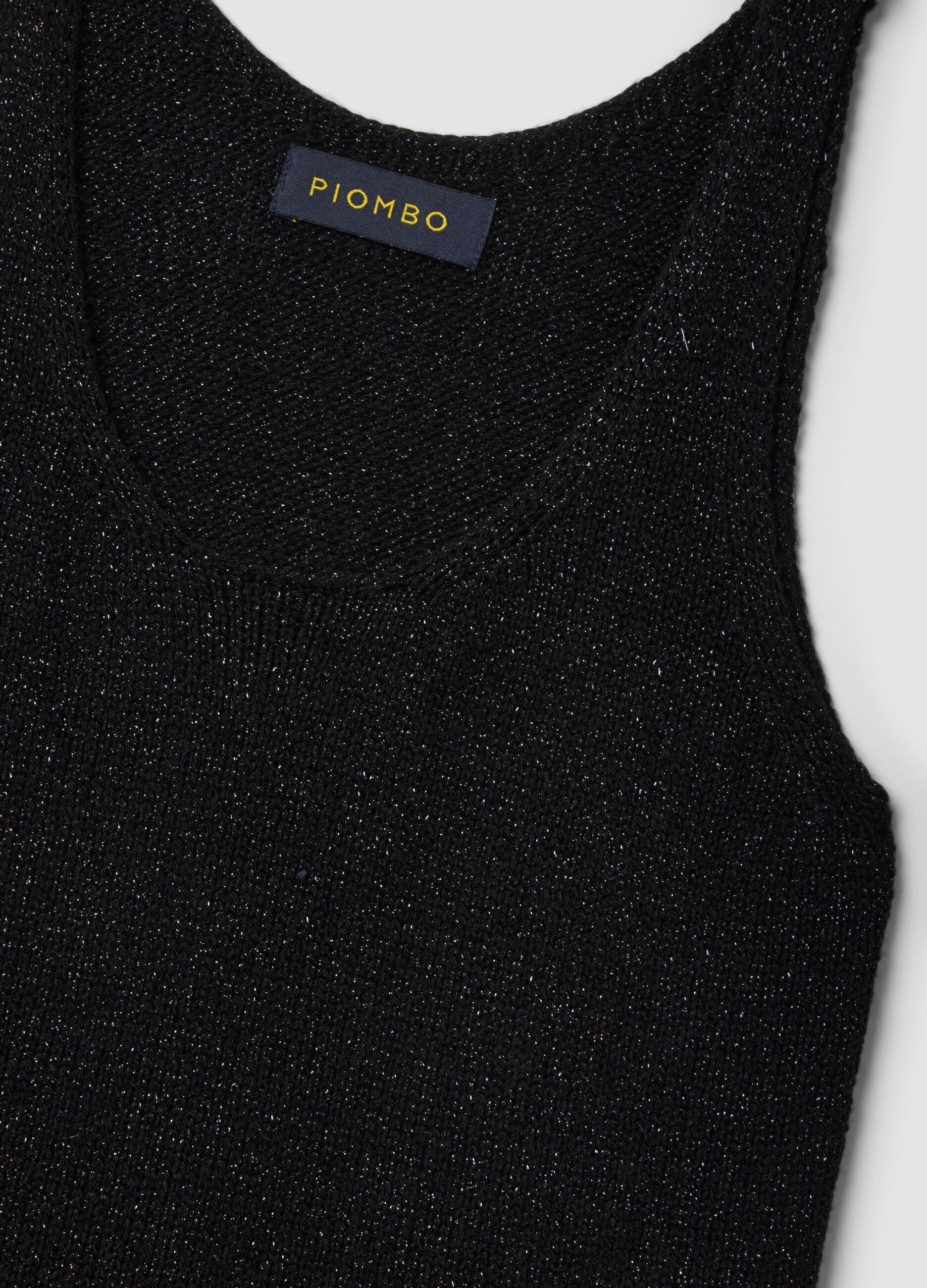 Black viscose-blend glitter tank top, regular fit