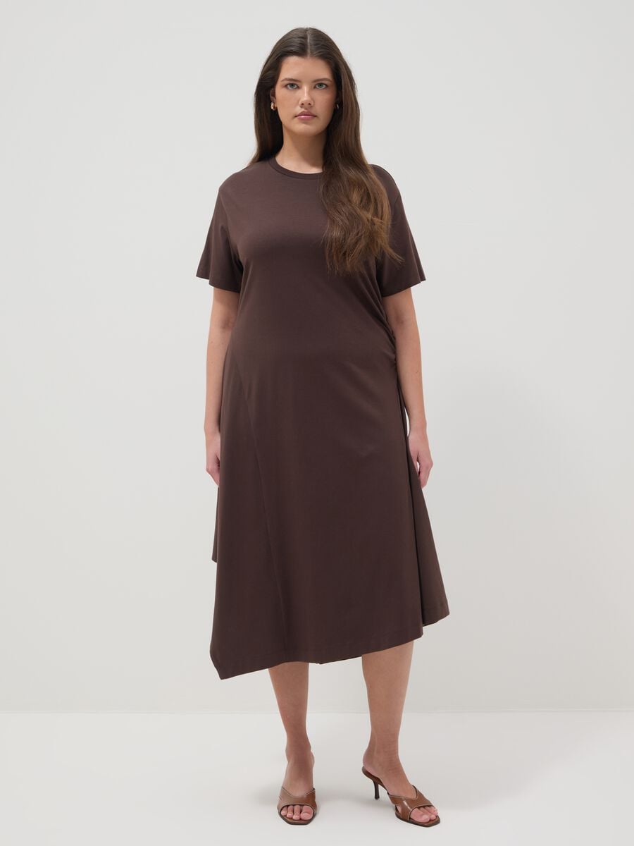 Brown regular fit stretch cotton dress_0