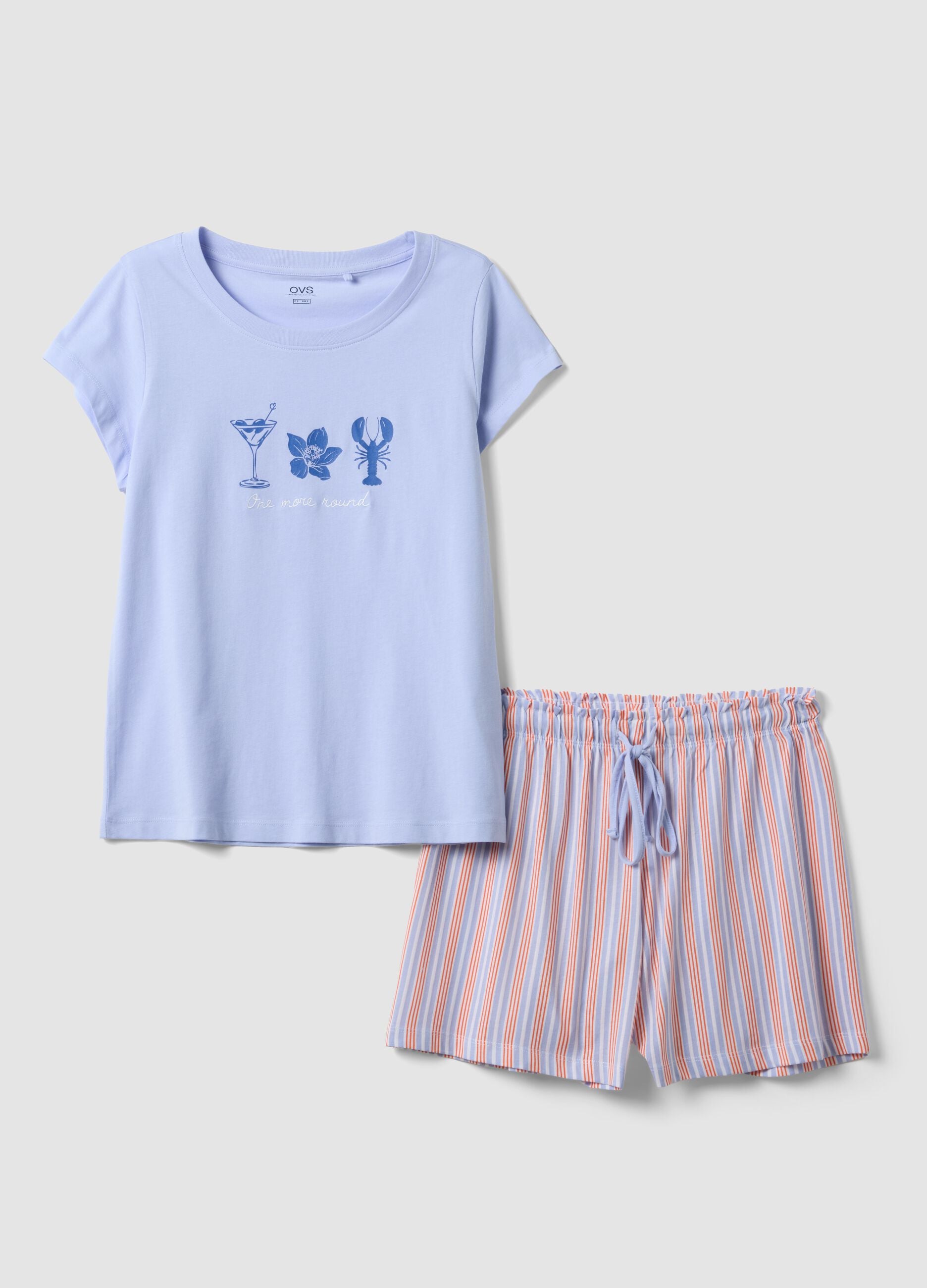 Multicolour pure cotton short pyjamas, regular fit, with prints
