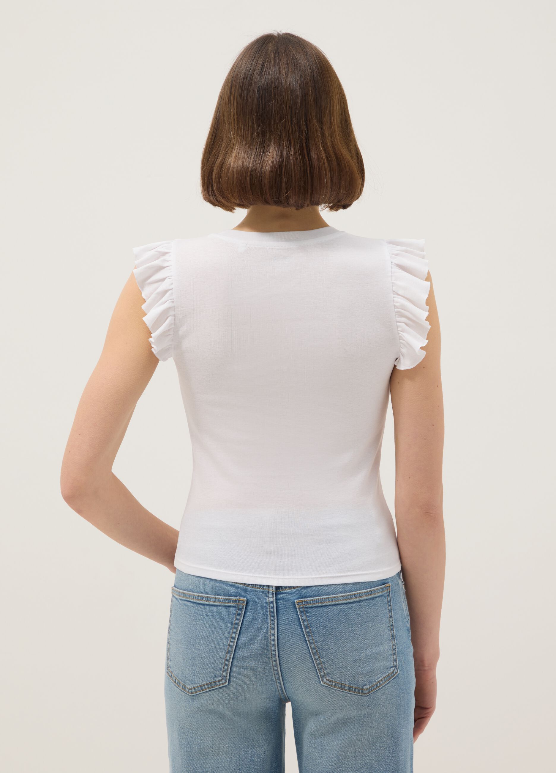 T-shirt in puro cotone bianca slim fit con volant