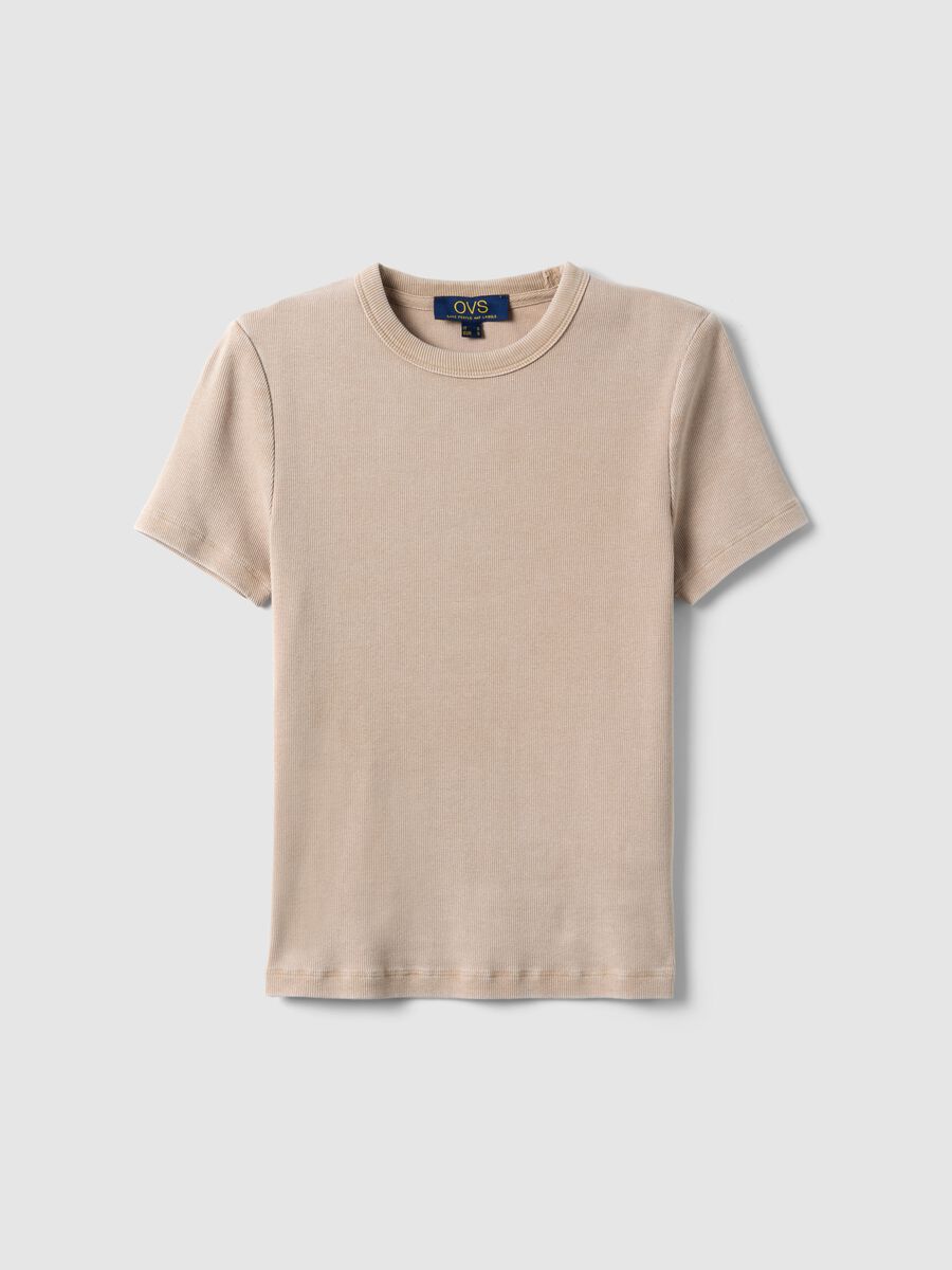 T-shirt fitted in cotone elasticizzato beige_4