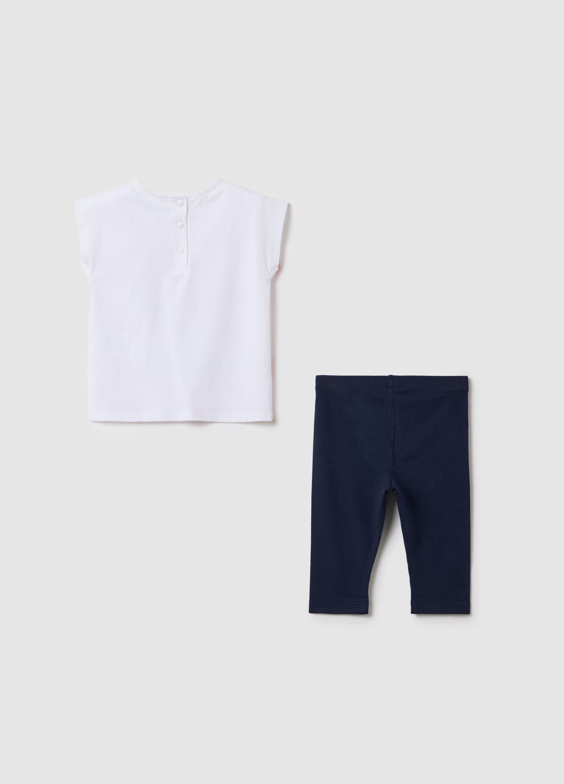 Girls&rsquo; white jogging outfit in blue and white stretch cotton with Minnie Mouse print