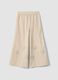 Girl's wide leg beige cotton trousers with floral embroidery_3