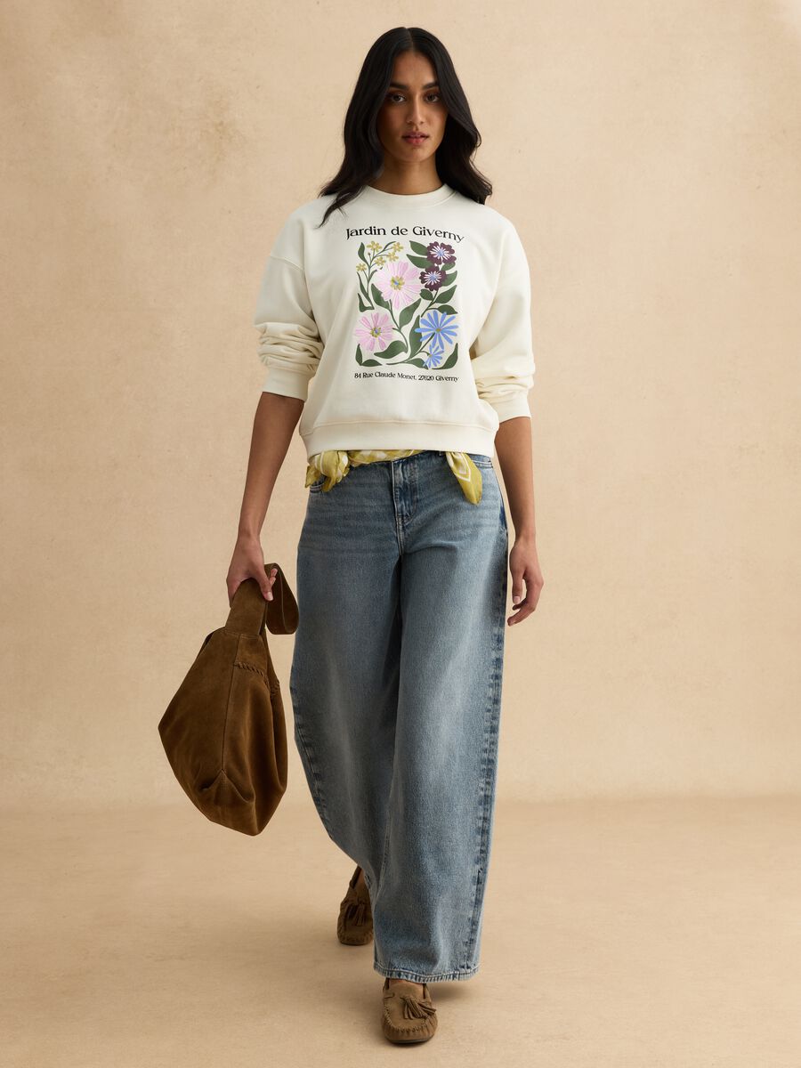 Beige regular fit cotton blend sweatshirt with print_2