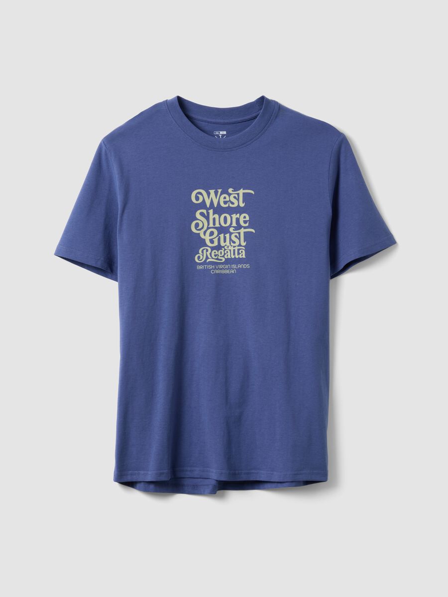 Blue short-sleeve pure cotton T-shirt with print_4