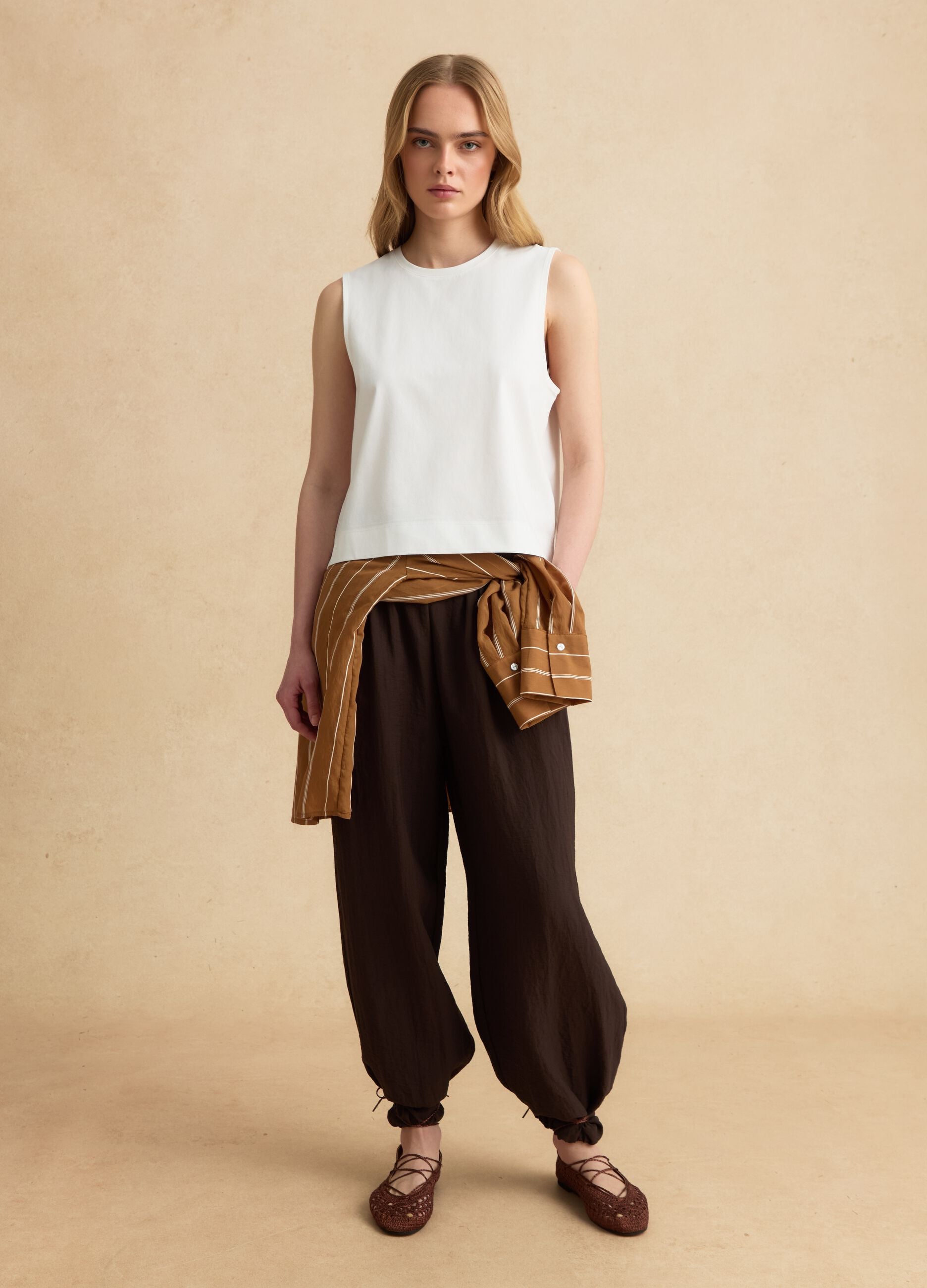 White cotton-blend tank top