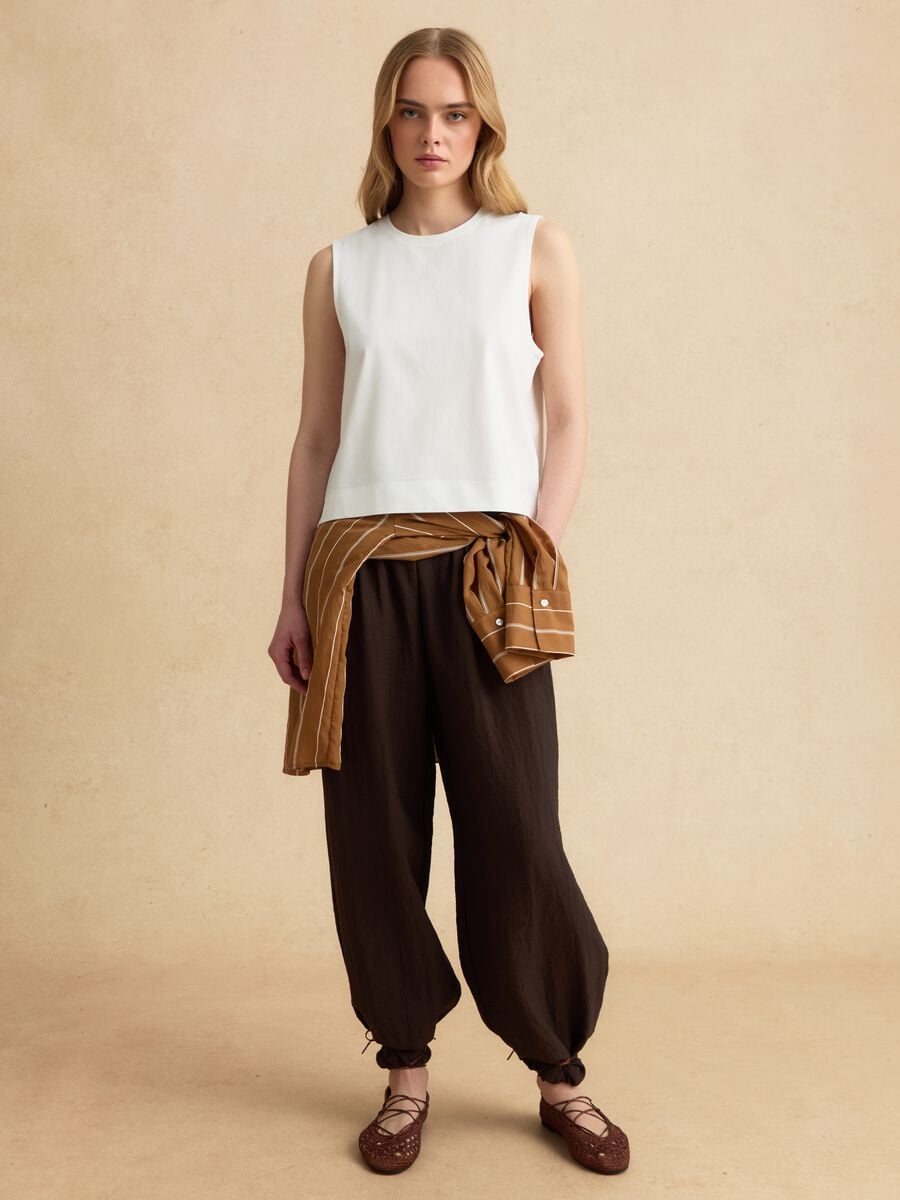 Tank top bianco in misto cotone regular fit_2