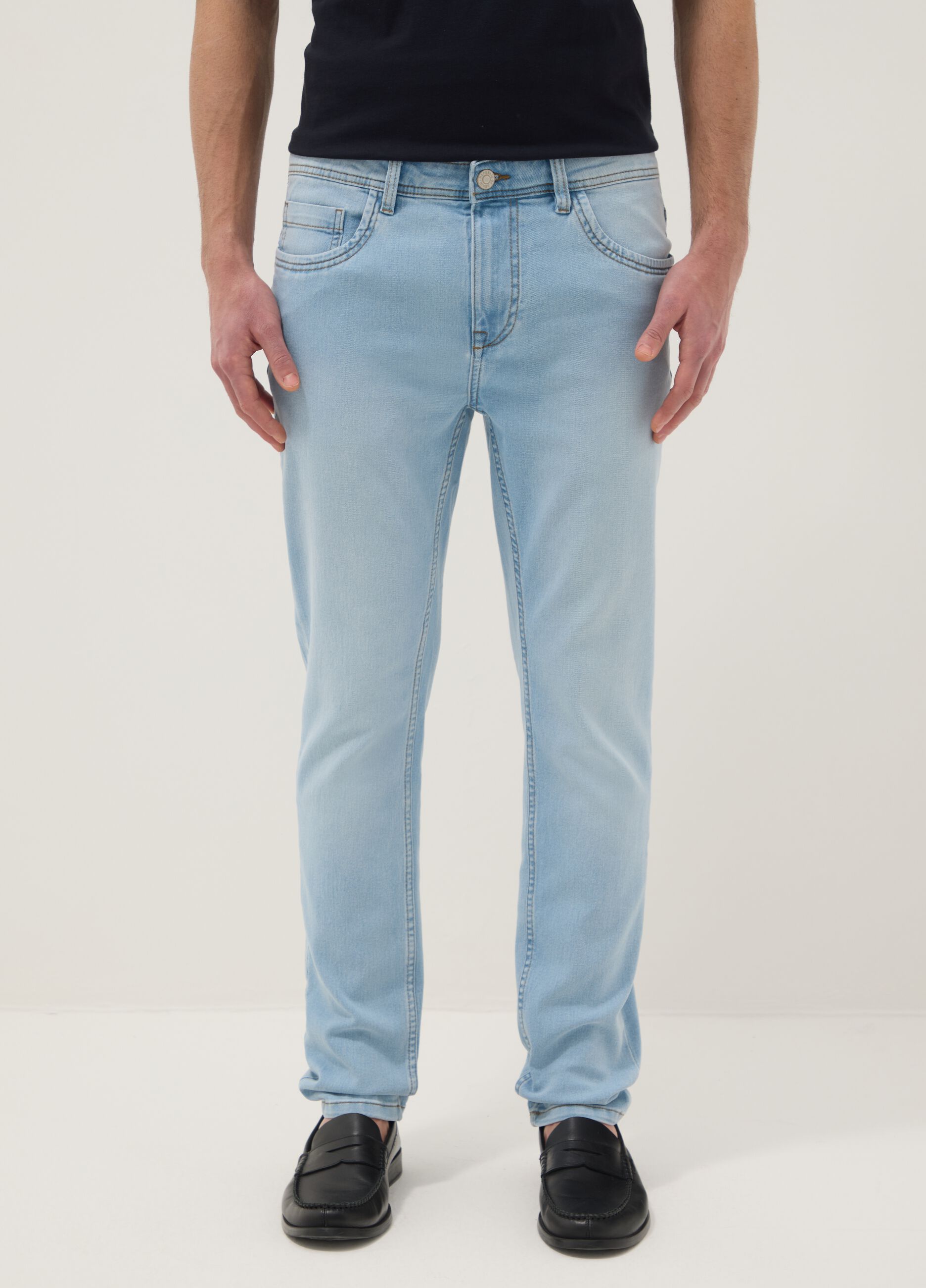 Super skinny light blue cotton blend jeans
