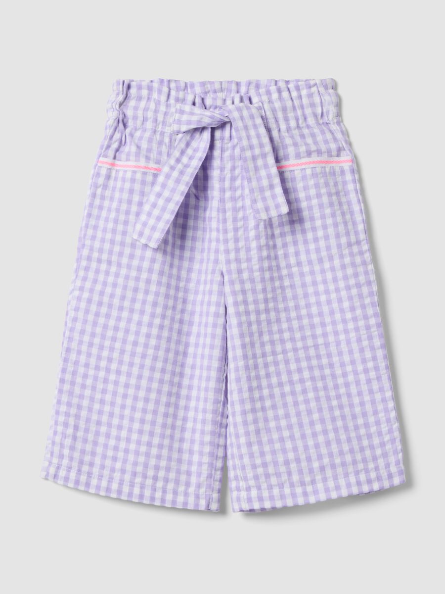 Girls' wide leg multicoloured check pure cotton trousers_0