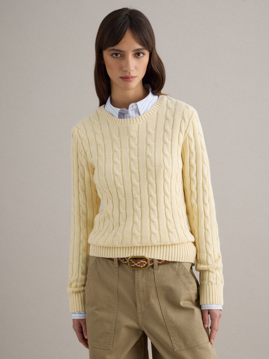 Yellow pure cotton regular fit cable knit jumper_3