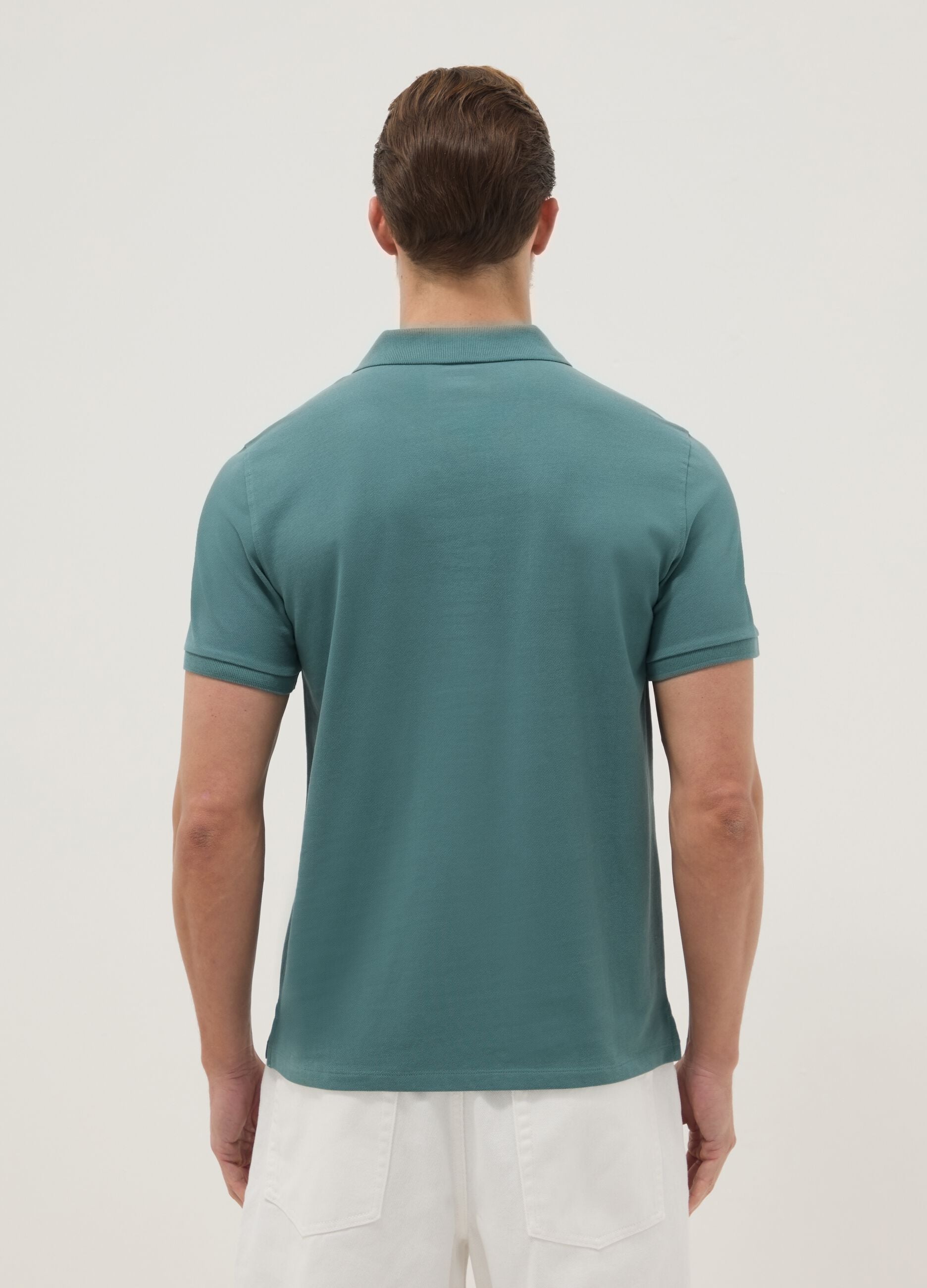 Regular fit short sleeve green pure cotton polo