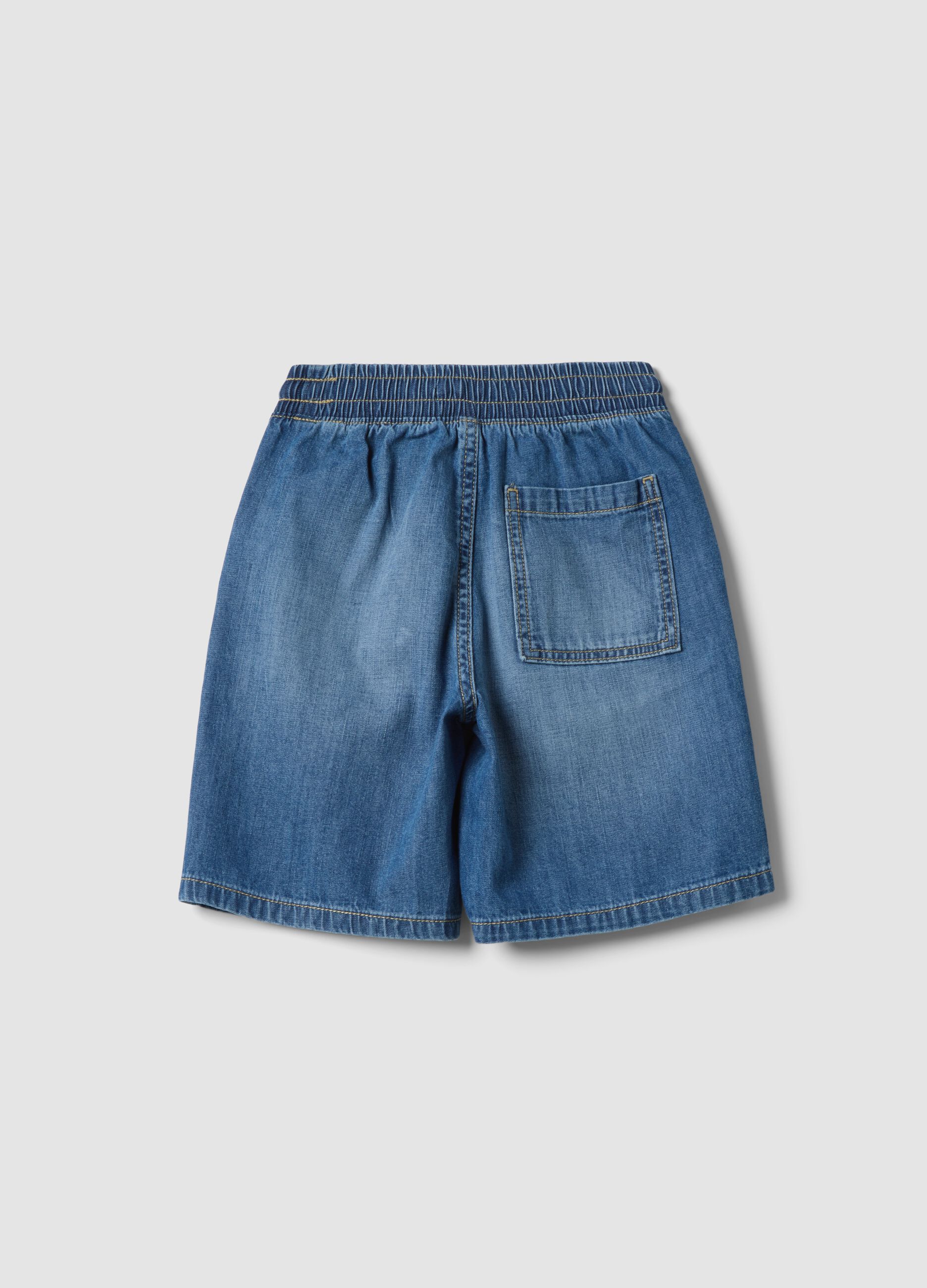 Blue cotton denim shorts for boys, straight fit