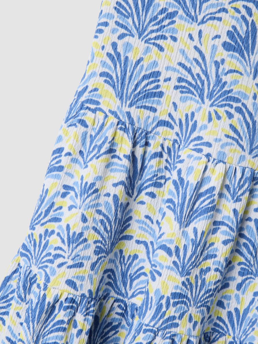 Blue sleeveless stretch jersey dress with floral print for girls_3