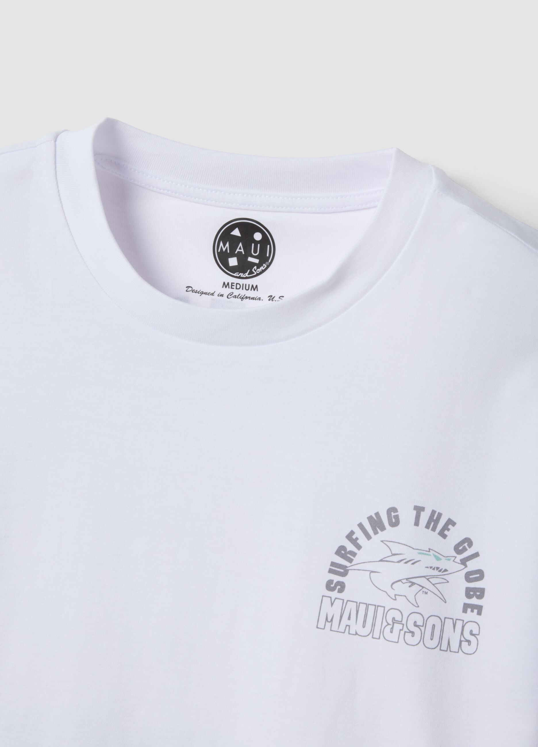 White pure cotton short-sleeve T-shirt, relaxed fit with print