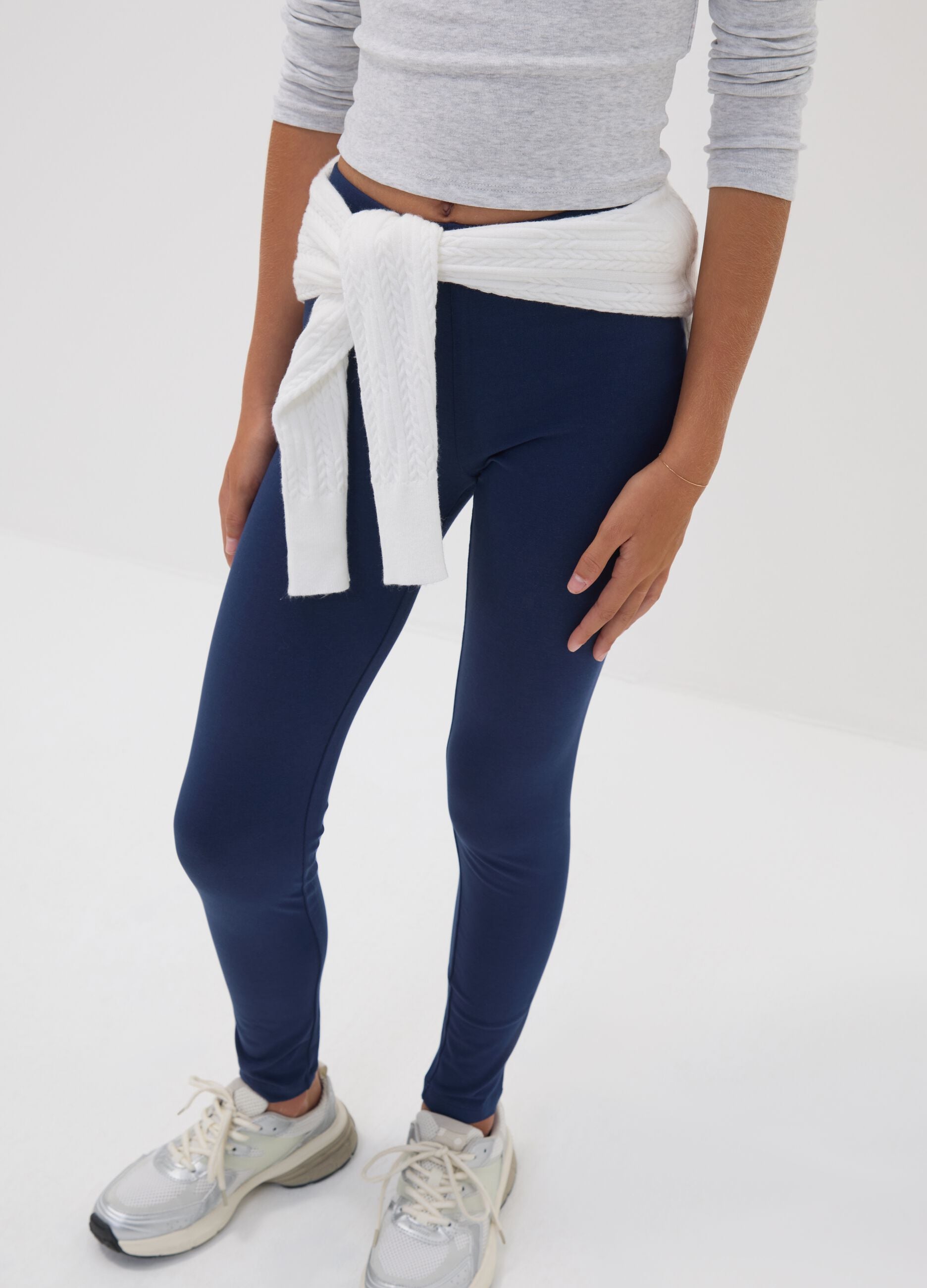 Girls&rsquo; blue skinny leggings in stretch organic cotton