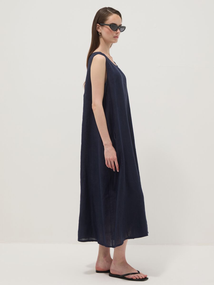 Long blue pure linen dress, regular fit_1