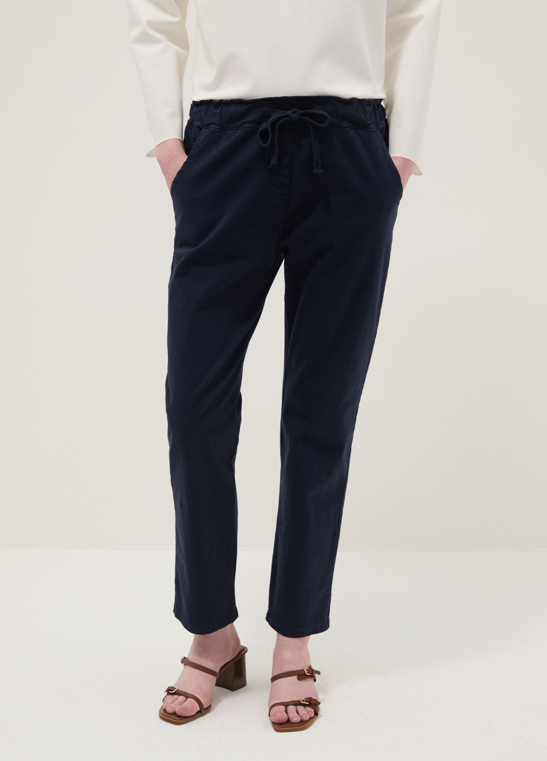 Blue stretch cotton trousers regular fit