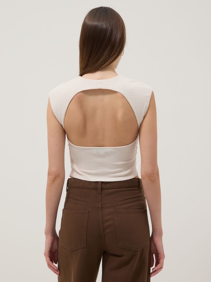 White Stretch Sleeveless Top, Regular Fit_3
