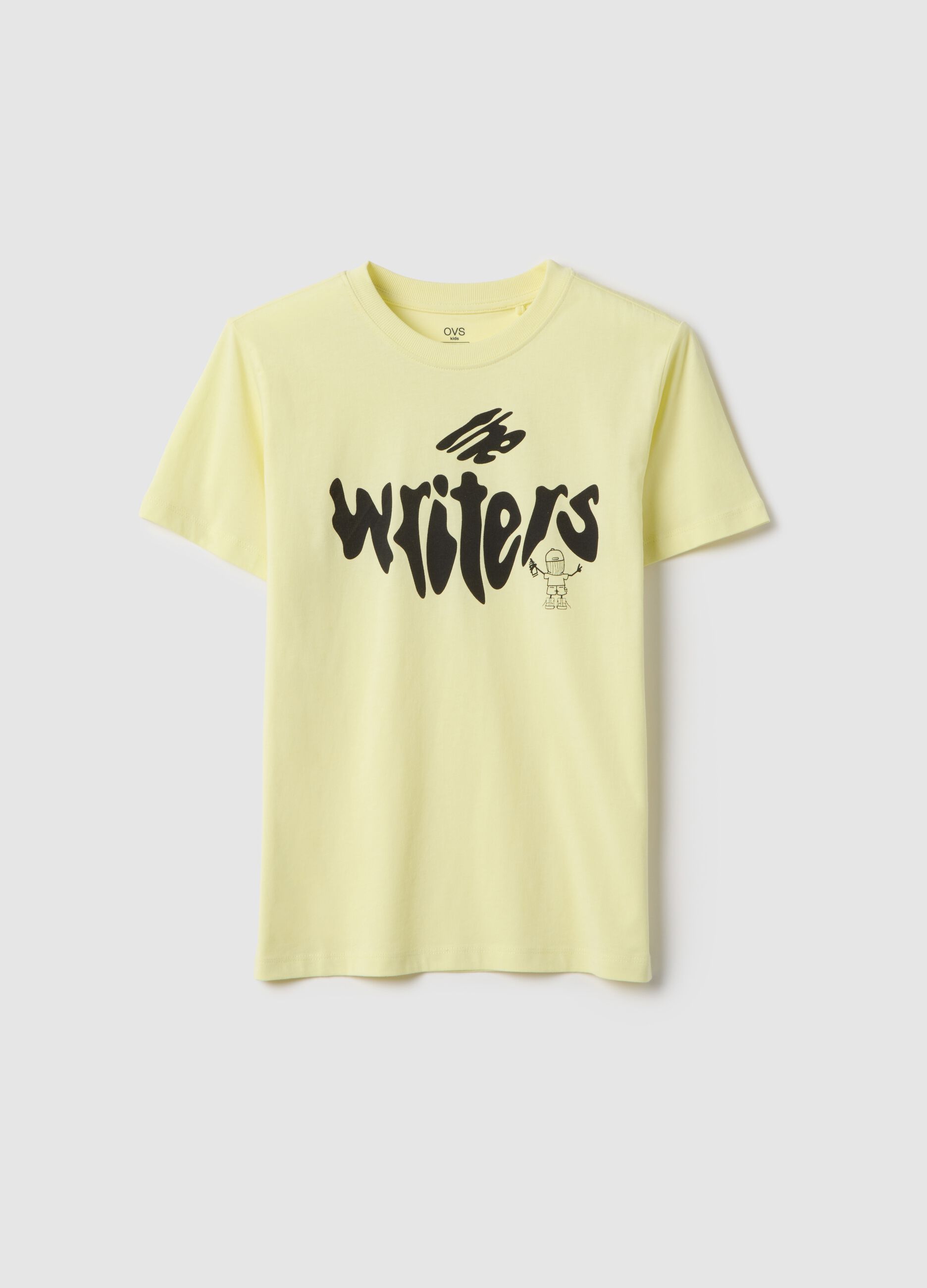 Boy's yellow pure cotton regular fit T-shirt with lettering