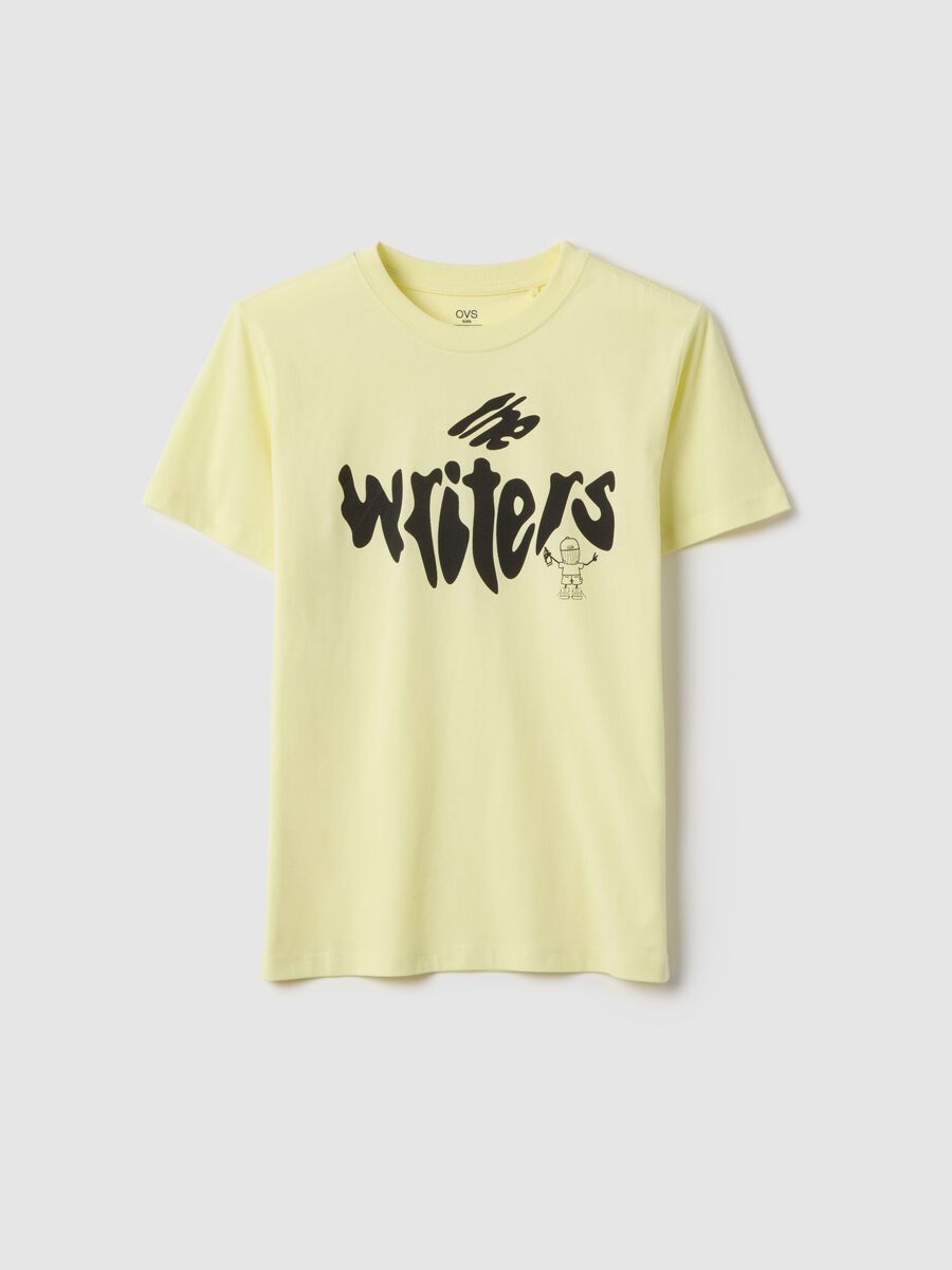 Boy's yellow pure cotton regular fit T-shirt with lettering_3