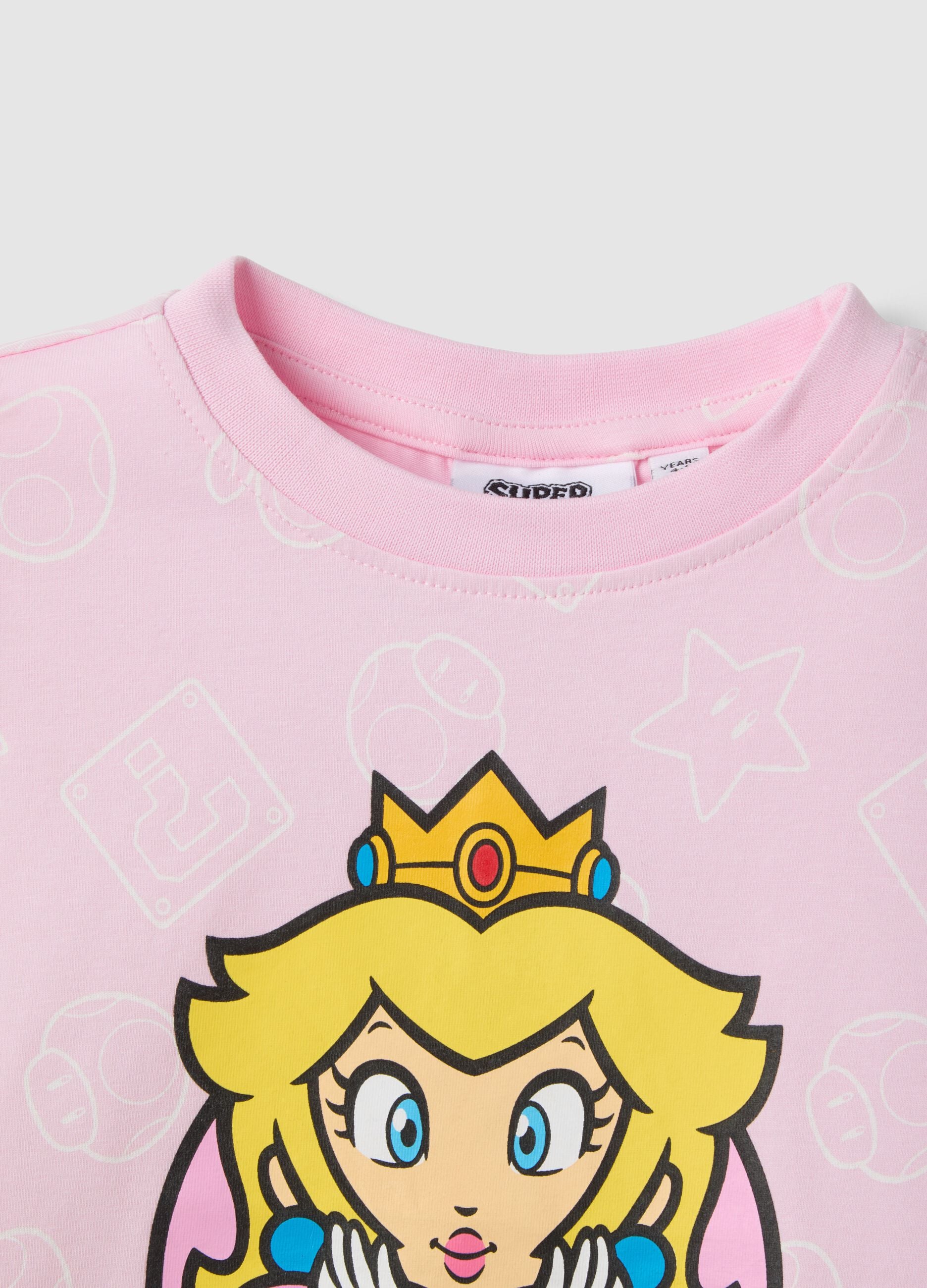 Pink Stretch Cotton Girls T-shirt Regular Fit with Peach
